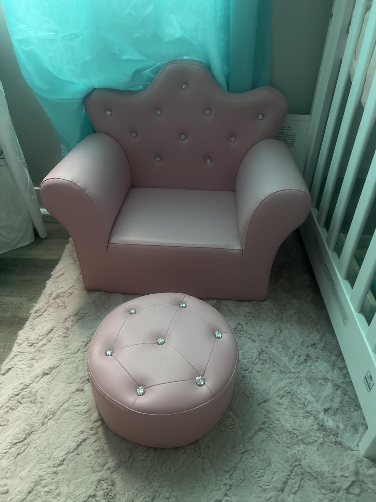 HONEY JOY Kids Sofa, Children Princess Upholstered Couch Armrest Chair with Ottoman, PVC Leather & Embedded Crystal, Toddler Bedroom Furniture for Baby Girl (Pink) customer photo 1