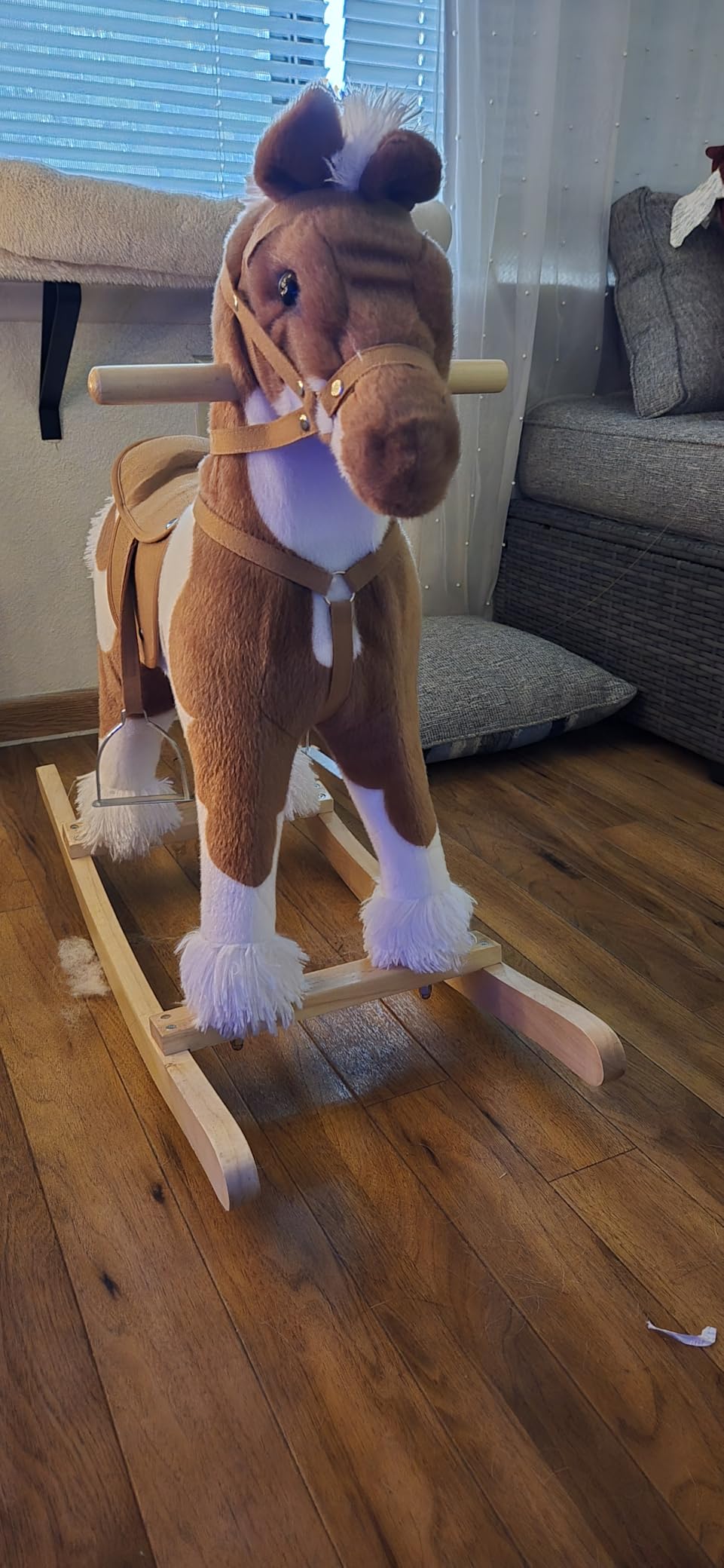 Qaba Wooden Toddler Rocking Horse, Kids Plush Ride on Horse Toy Animal Rocker with Nursery Rhyme Music Brown customer photo 1