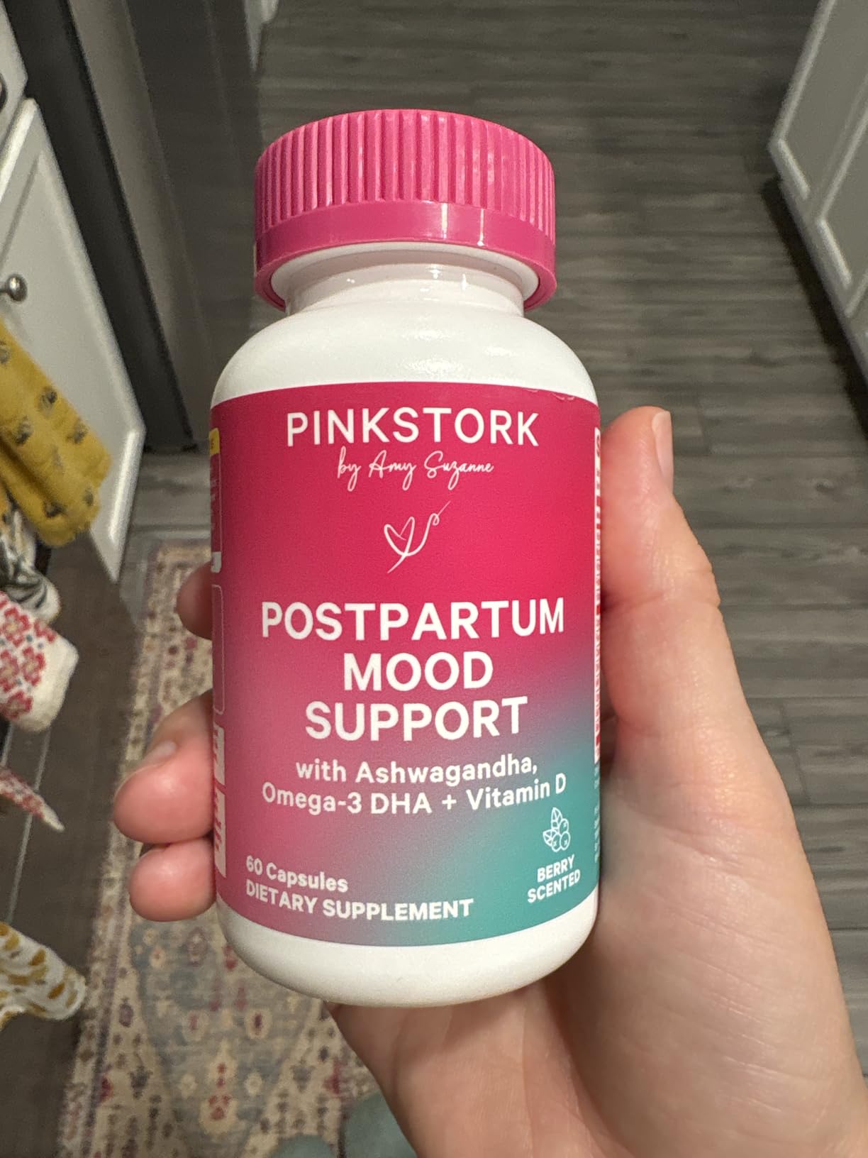 Pink Stork Postpartum Mood Support - Postnatal Hormone Balance for Women - Breastfeeding Friendly - Stress & Cognitive Support, New Mom Essentials - Ashwagandha, Chamomile, Vitamin D, 60 Capsules customer photo 1