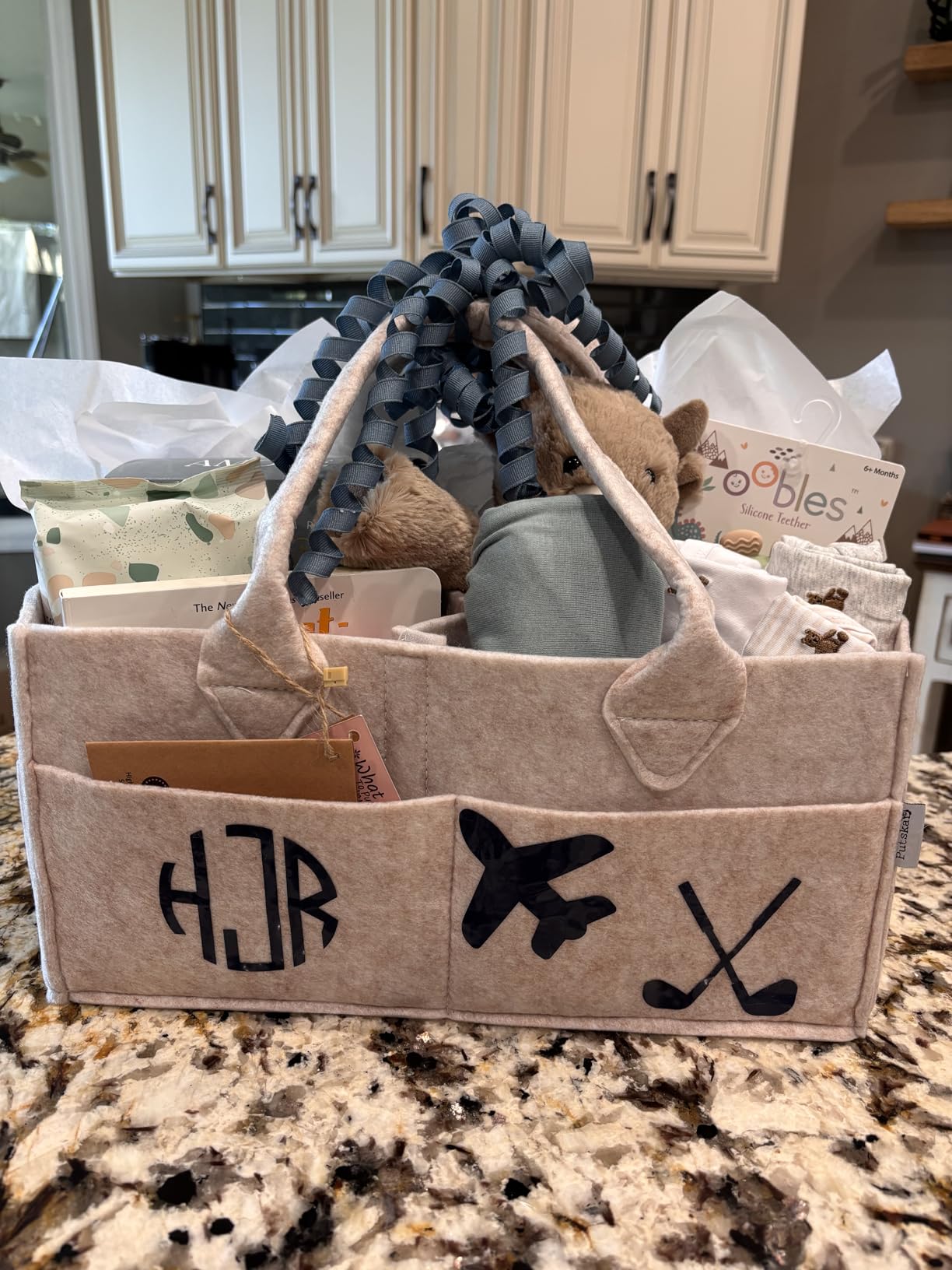PUTSKA Baby Diaper Caddy Organizer - Nursery Storage Basket for Diaper Station, Baby Basket Shower Gift List and Registry Must-Have, Newborn Essentials, Nursery Decor for Boy or Girl - Grey, Large customer photo 1