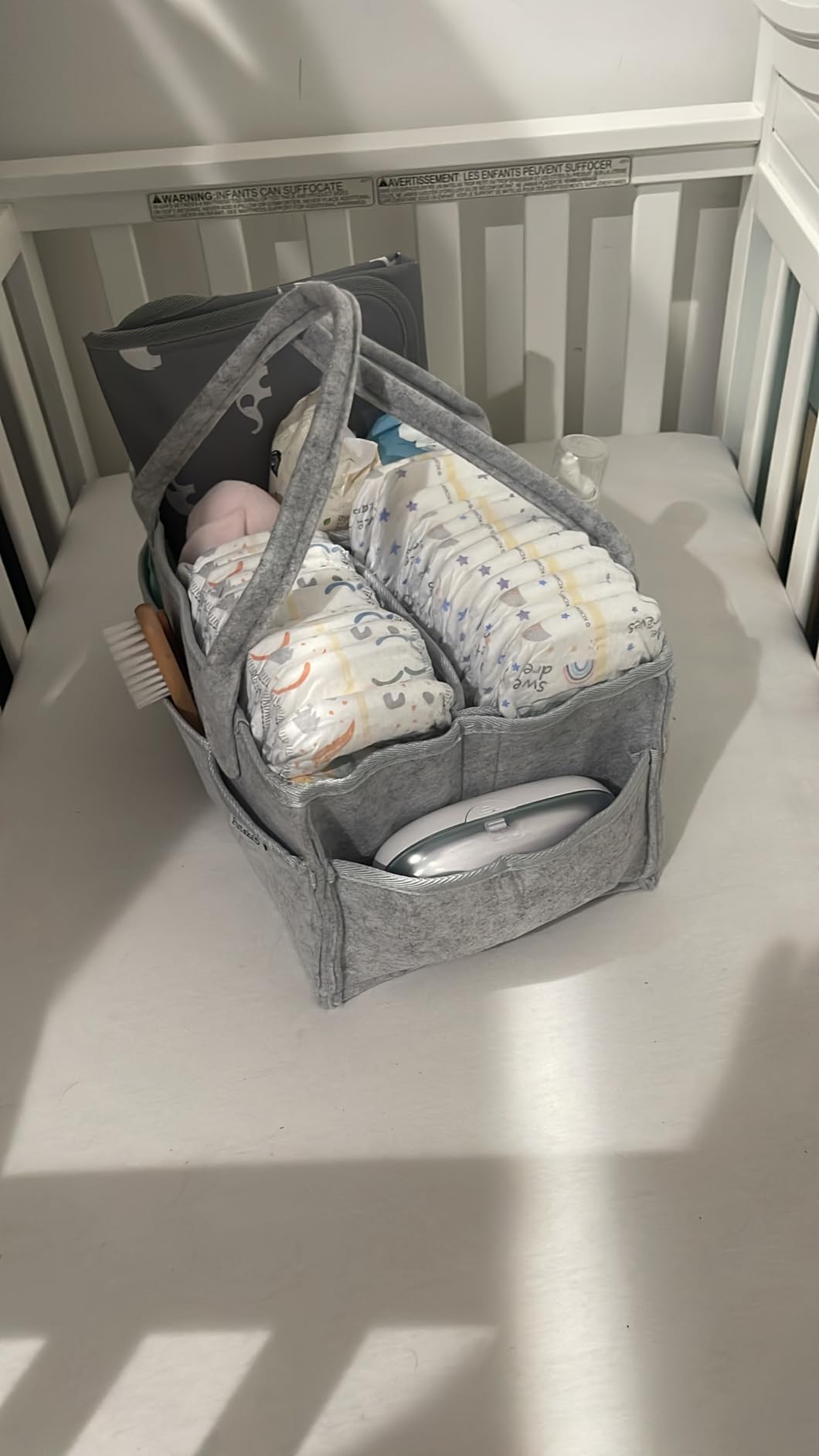 PUTSKA Baby Diaper Caddy Organizer - Nursery Storage Basket for Diaper Station, Baby Basket Shower Gift List and Registry Must-Have, Newborn Essentials, Nursery Decor for Boy or Girl - Grey, Large customer photo 2