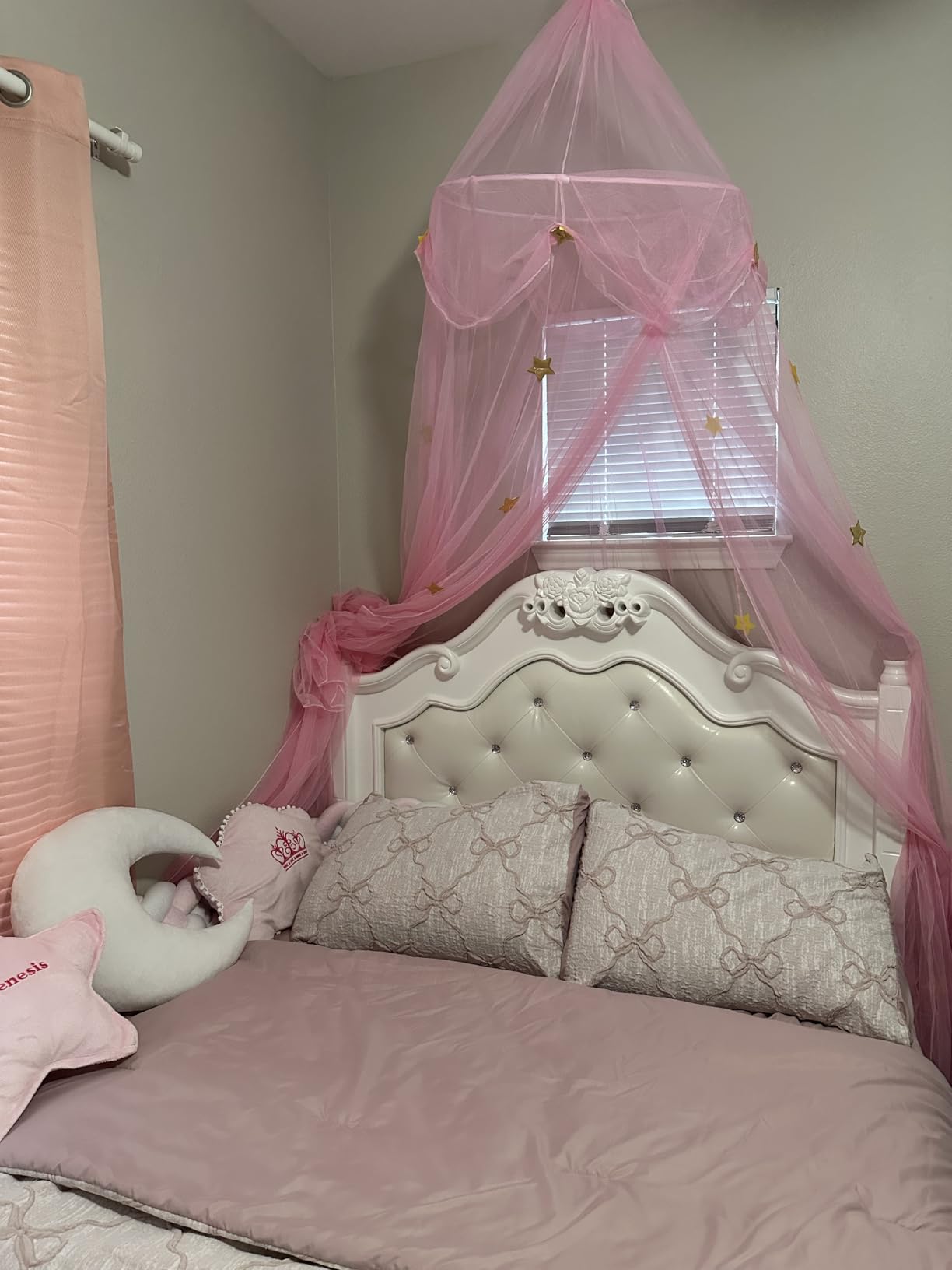 Bed Canopy with Lights for Girls, Gold Star Princess Crib Canopy Curtains, Extra Large Dome Mosquito Net Reading Nook Canopy for Kids Boys Twin Full Queen Size Bed, Fire Retardant Fabric customer photo 2