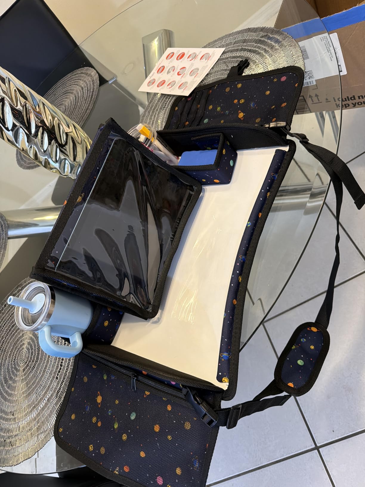 Lusso Gear Car Seat Tray - Dry-Erase Lap Desk for Kids Travel Activities - Snack & Cup Holder for Car Back Seat Organizer - Tablet Stand for Toddler Travel Essentials - Black customer photo 1