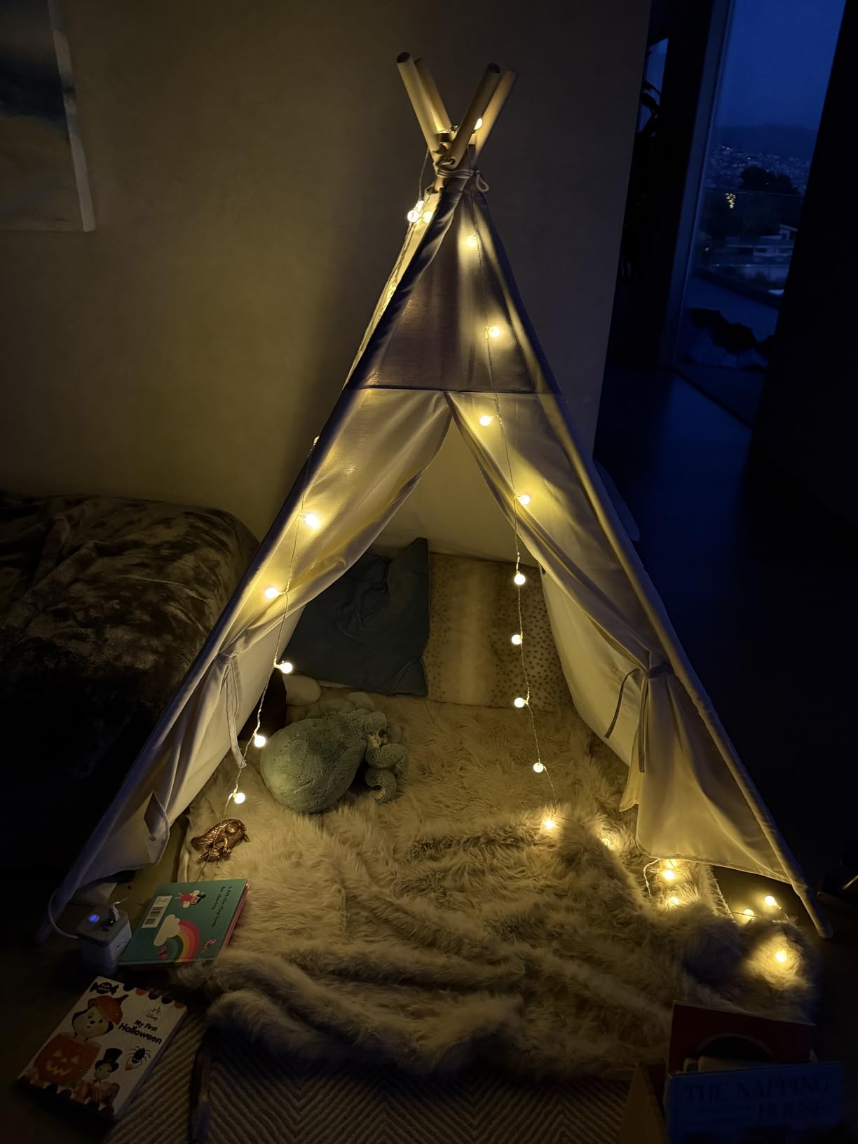 besrey Teepee Tent for Kids with Light & Mat, Toddler Tents Indoor Play Tent Playhouse, Toddler Tipi Cotton, tee Pee Tents for Kids Indoor, Boys & Girls Teepee, Children Room Playhouse customer photo 2