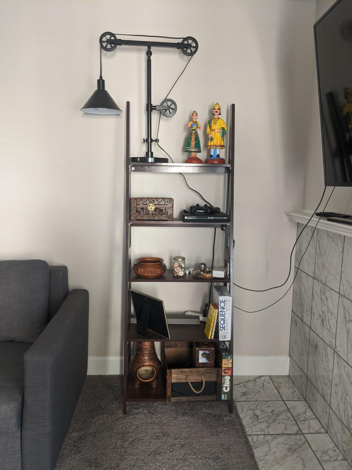 Amazon Basics 5-Tier Ladder Bookshelf Storage Organizer for Small Space, Easy to Assemble, Solid Rubberwood Frame, White Finish, 14D x 24.8W x 70.1H in customer photo 1