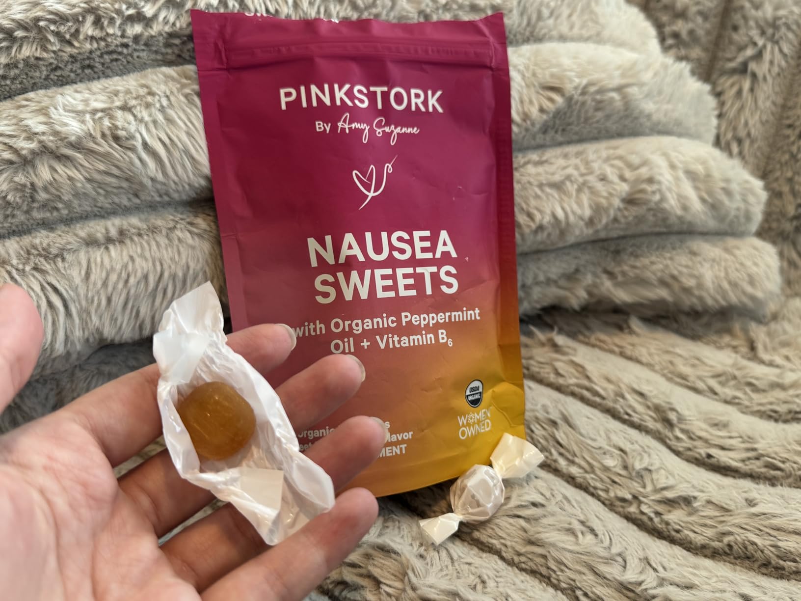 Pink Stork Organic Peppermint Sweets for Morning Sickness and Motion Sickness Support, Added Vitamin B6, 1st Trimester Pregnancy Must Haves - 30 Wrapped Peppermint Candies customer photo 1