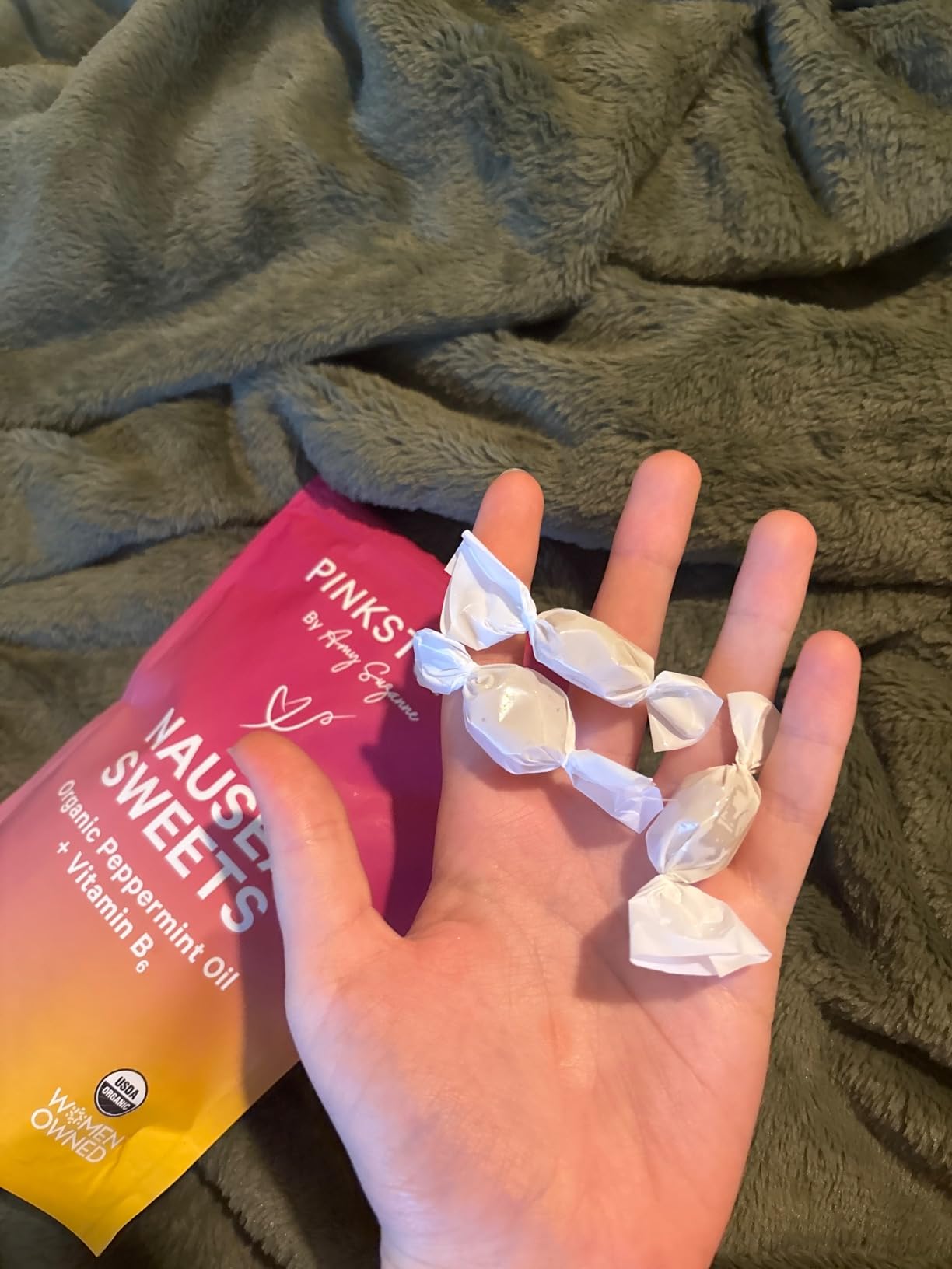 Pink Stork Organic Peppermint Sweets for Morning Sickness and Motion Sickness Support, Added Vitamin B6, 1st Trimester Pregnancy Must Haves - 30 Wrapped Peppermint Candies customer photo 2