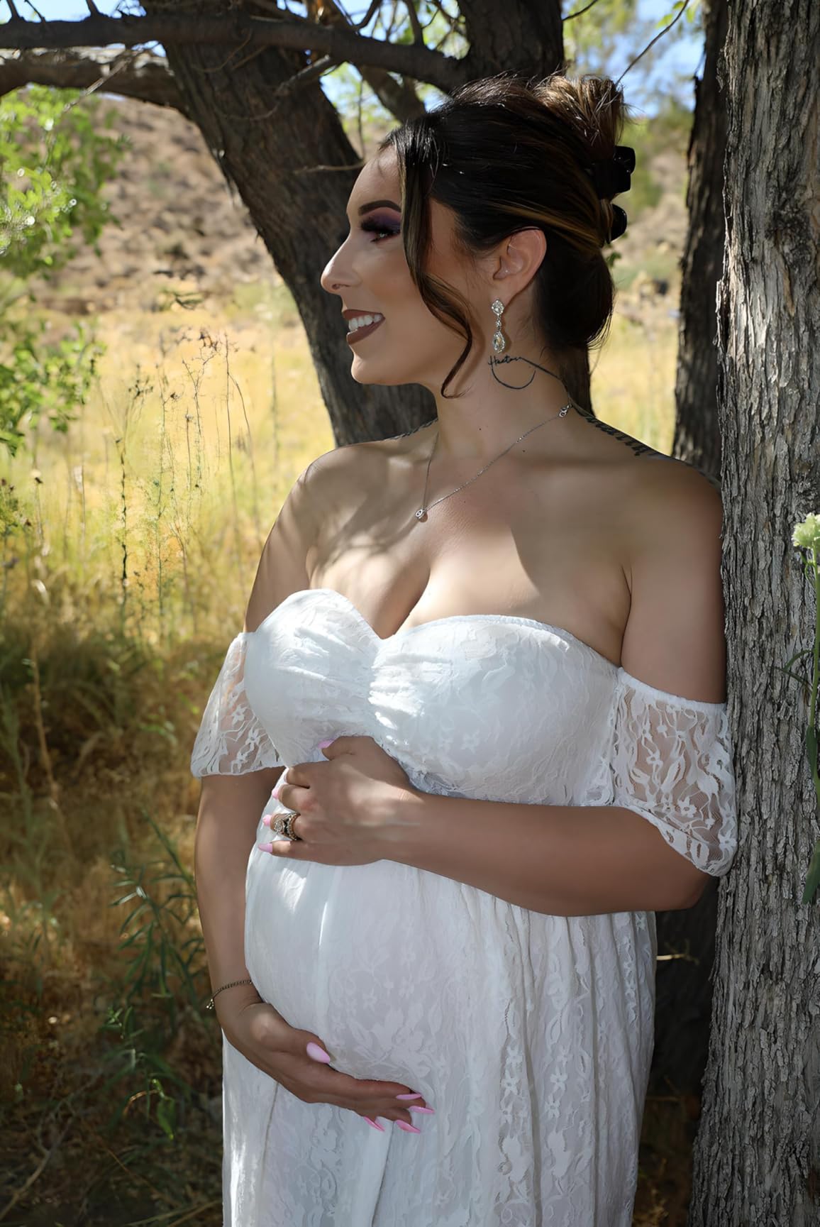 Maternity Photography Props Floral Lace Dress Fancy Pregnancy Gown for Baby Shower Photo Shoot customer photo 2