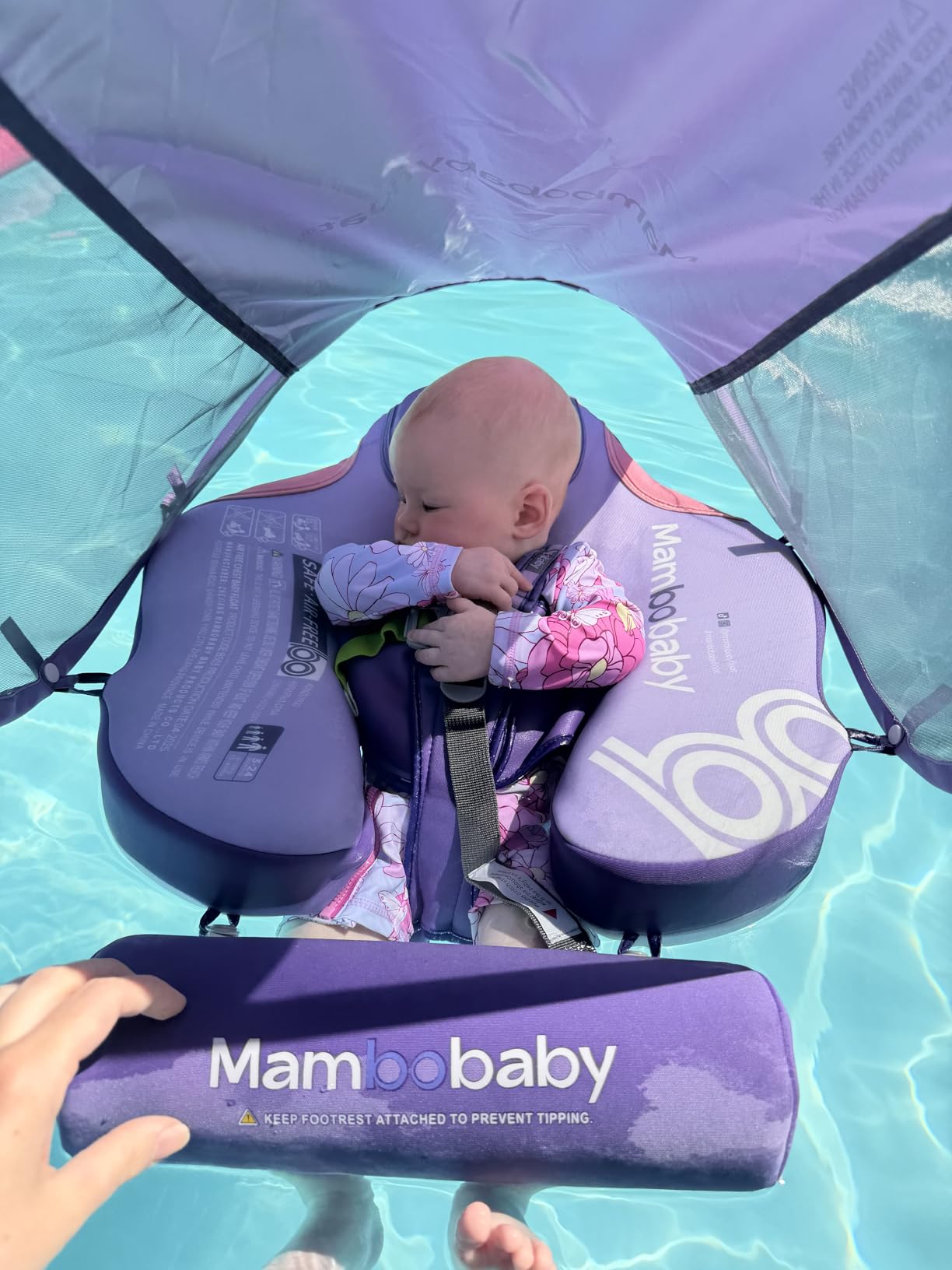 Mambobaby Float with Canopy and Tail New Upgraded Non-Inflatable Baby Pool Float Mambo Float Swim Trainer Solid Infant Swim Float Adjustable Pearl Foam Baby Swim Ring customer photo 2