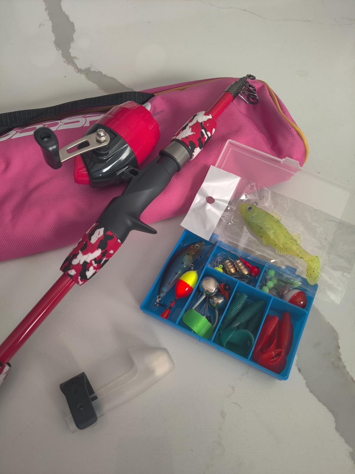 ODDSPRO Kids Fishing Pole Pink, Portable Telescopic Fishing Rod and Reel Combo Kit - with Spincast Fishing Reel Tackle Box for Girls, Youth customer photo 2