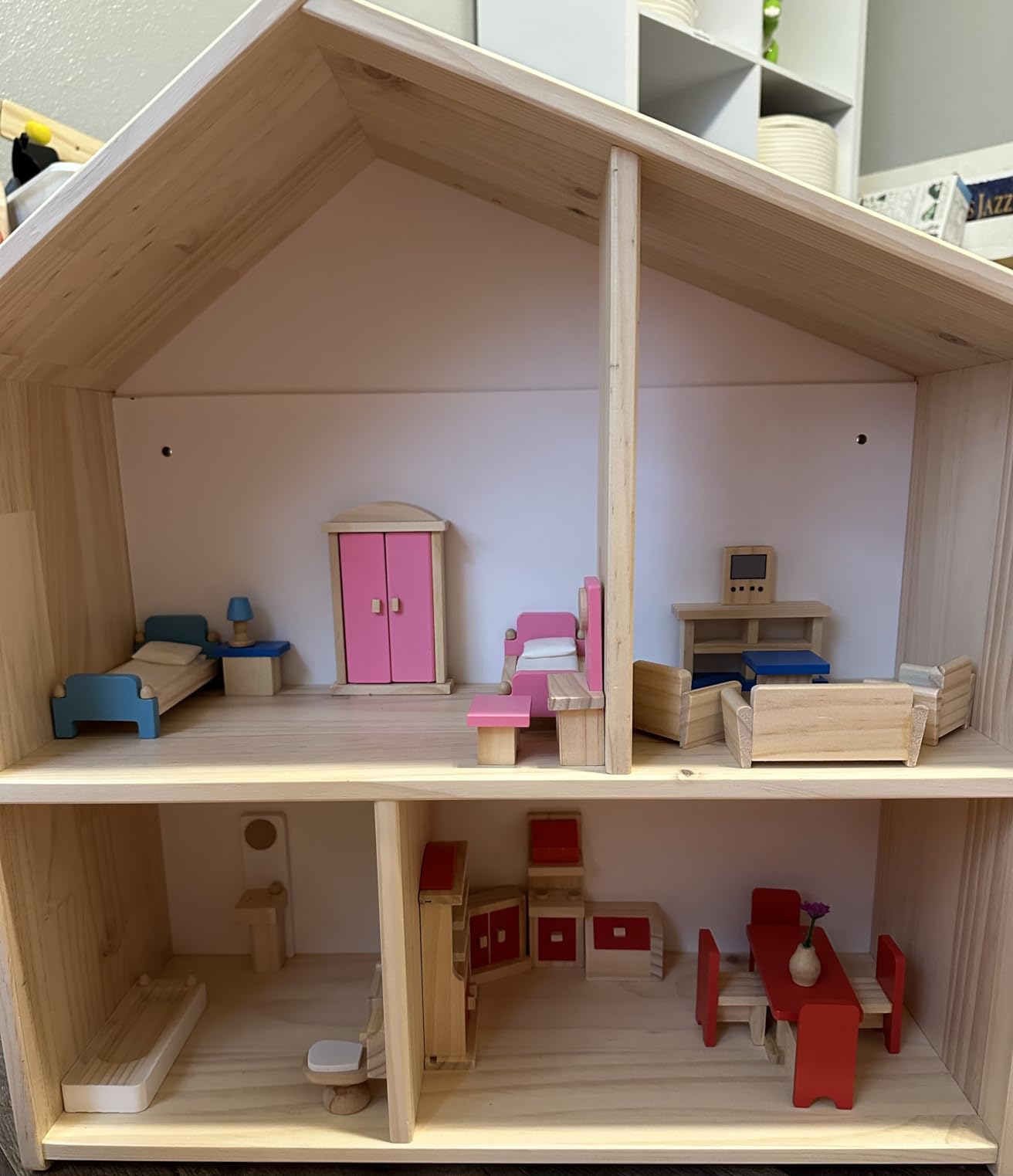Seanmi Wooden Dollhouse Furniture - 5 Sets, 1:12 Scale Doll House Furnishings, 35 Pieces of Dollhouse Accessories (Living Room, Kitchen, Dining Room, Bedroom, Bathroom) customer photo 1