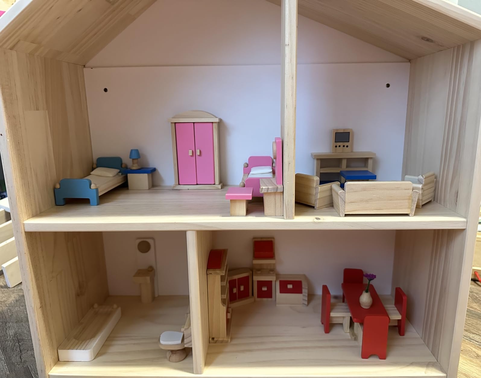 Seanmi Wooden Dollhouse Furniture - 5 Sets, 1:12 Scale Doll House Furnishings, 35 Pieces of Dollhouse Accessories (Living Room, Kitchen, Dining Room, Bedroom, Bathroom) customer photo 2