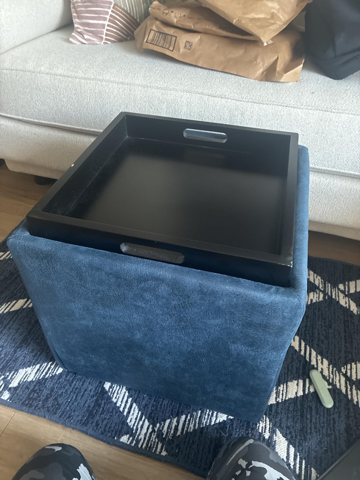SIMPLIHOME Rockwood Cube Storage Ottoman with Tray - 17