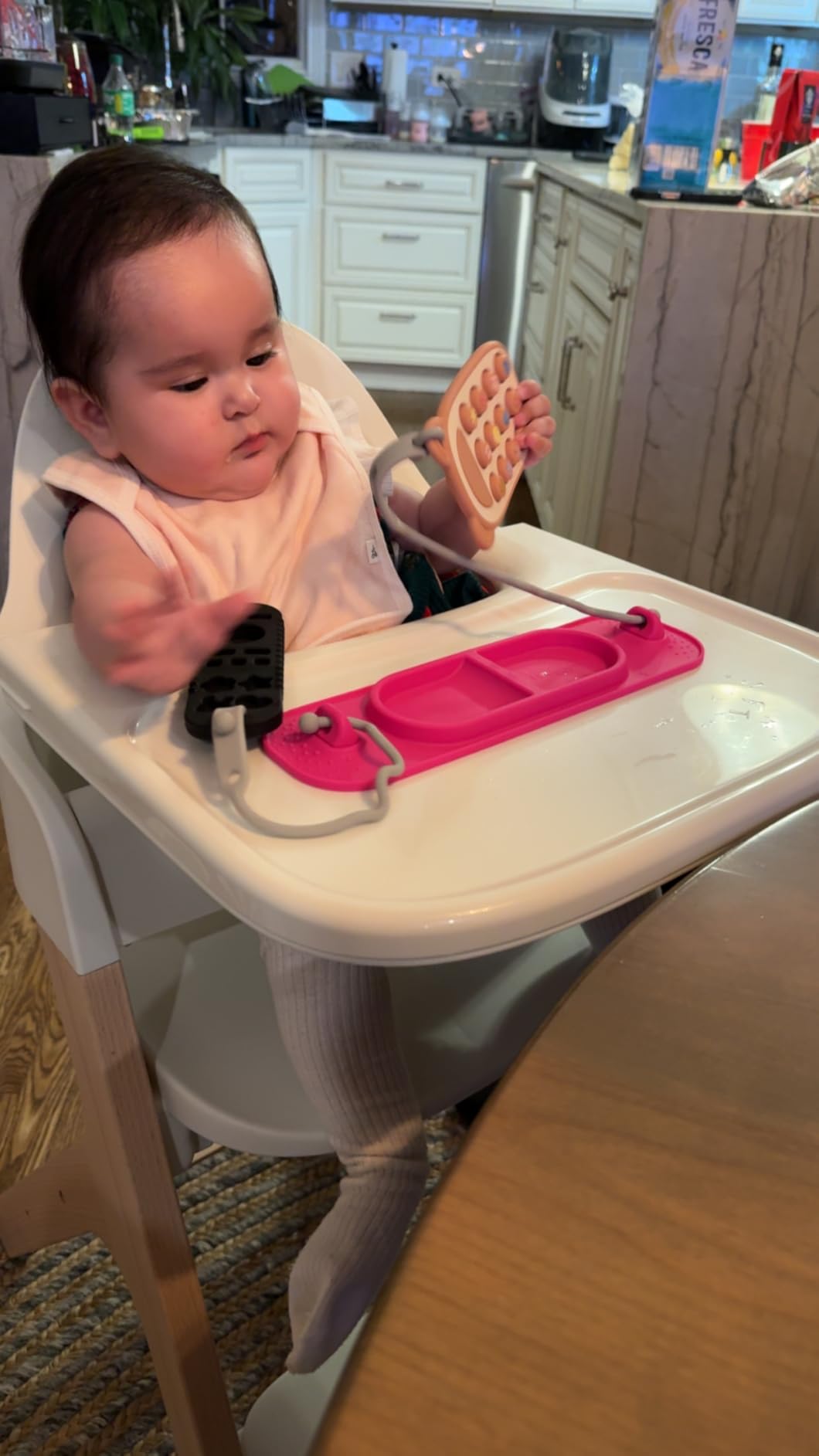 BUSY BABY Silicone Mat - NEW and Improved Suction Cups, 4 Straps to Secure Baby Essentials, Self Feeding, Baby Led Weaning, Travel Sleeve Included (Spearmint) customer photo 2