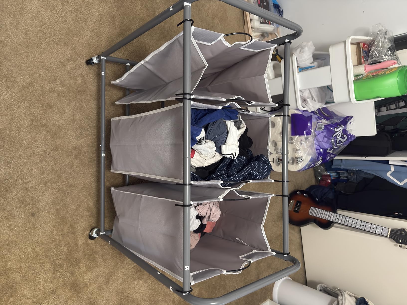 STORAGE MANIAC 3 Section Laundry Sorter, 35.6 Gal (135 L) Laundry Hamper Cart with Heavy Duty Rolling Lockable Wheels and Removable Bags, Clothes Organizer Basket Clothes Separator Hamper, Gray customer photo 2