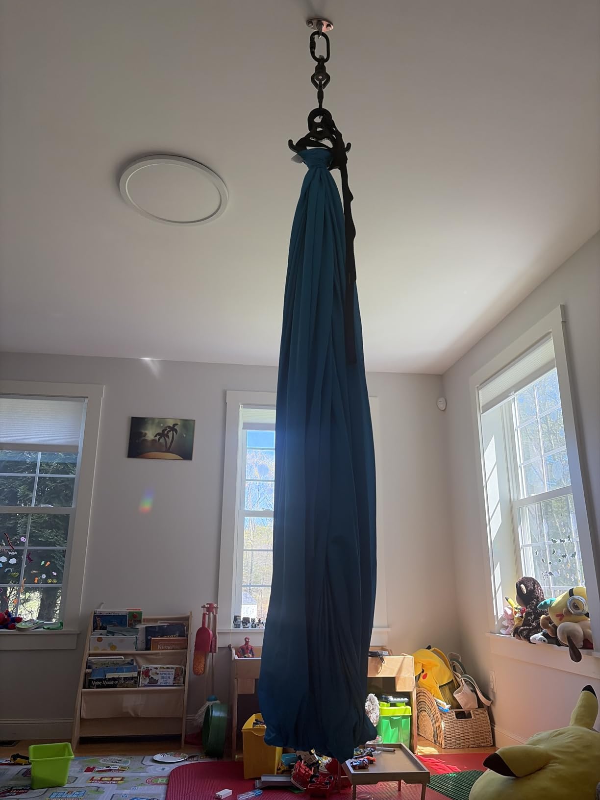 Harkla Sensory Swing for Kids & Adults - Holds 300lbs, Indoor Outdoor Sensory Swing for Hug Like Calming Effect - Durable Soft Stretch Fabric and Heavy Duty Hardware (Blue, 100