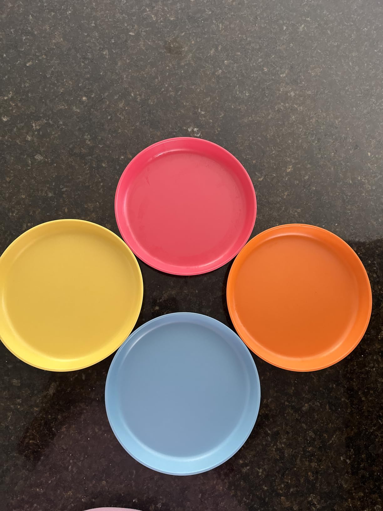 WeeSprout Bamboo Plates, Set of 4, Kid-Sized Dinnerware, Dishwasher Safe Melamine Dishware (Pink, Green, Gray, and Beige) customer photo 1