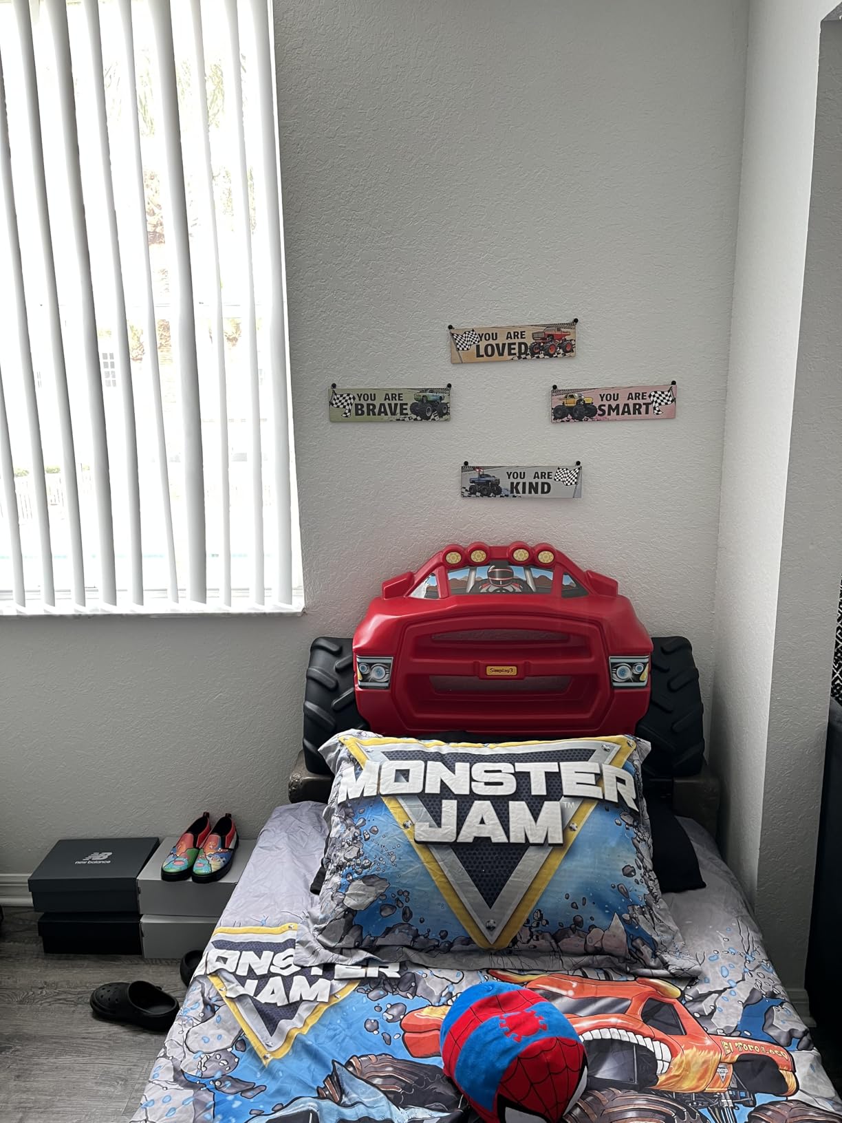 Simplay3 Monster Truck Headboard, Twin Size Plastic Car Bed Headboard for Kids, Toddlers and Boys with Toy Car Storage - Red, Made in USA customer photo 2