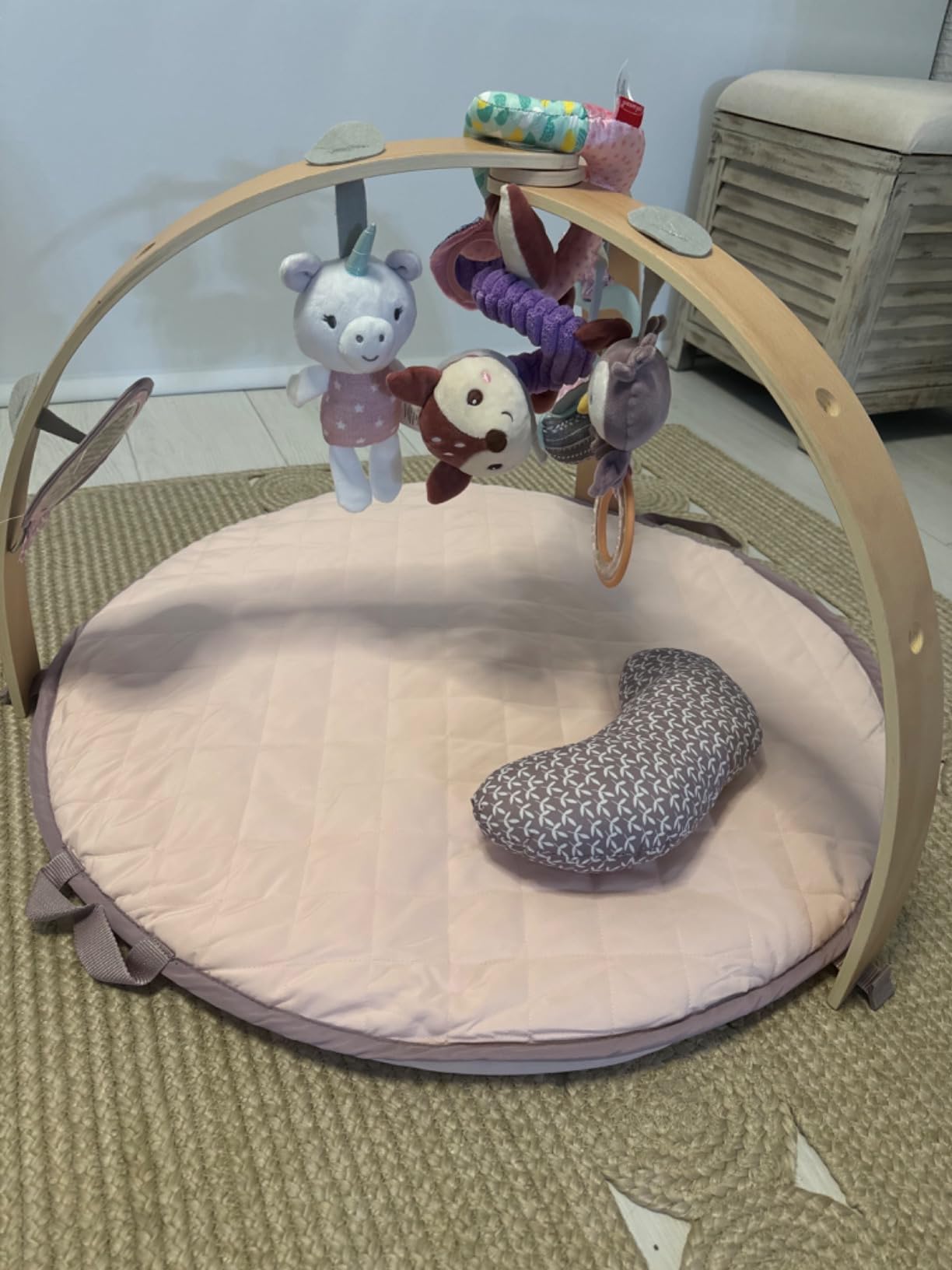 Ingenuity Cozy Spot Reversible Duvet Activity Gym & Play Mat with Wooden Toy Bar - Loamy, Newborn and up customer photo 2