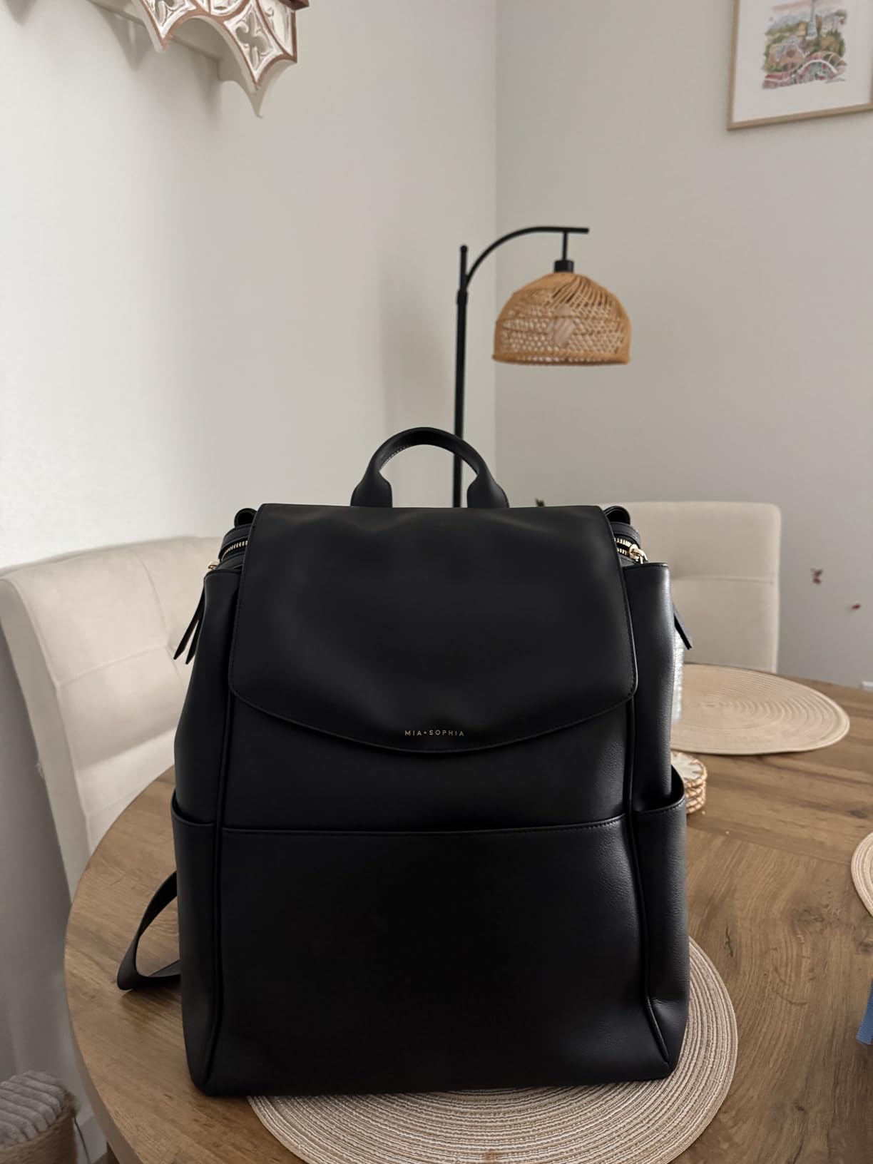 MIA + SOPHIA Leather Diaper Bag Backpack with USB Charging port, Changing Pad, Stroller Straps (Black Mia) customer photo 1
