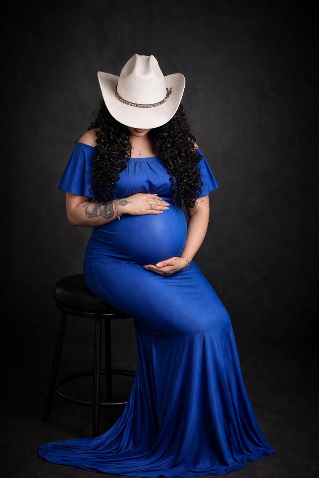 Glampunch Women's Off Shoulder Maternity Dress Ruffles Elegant Slim Gowns Fit Maxi Photography Dress customer photo 1