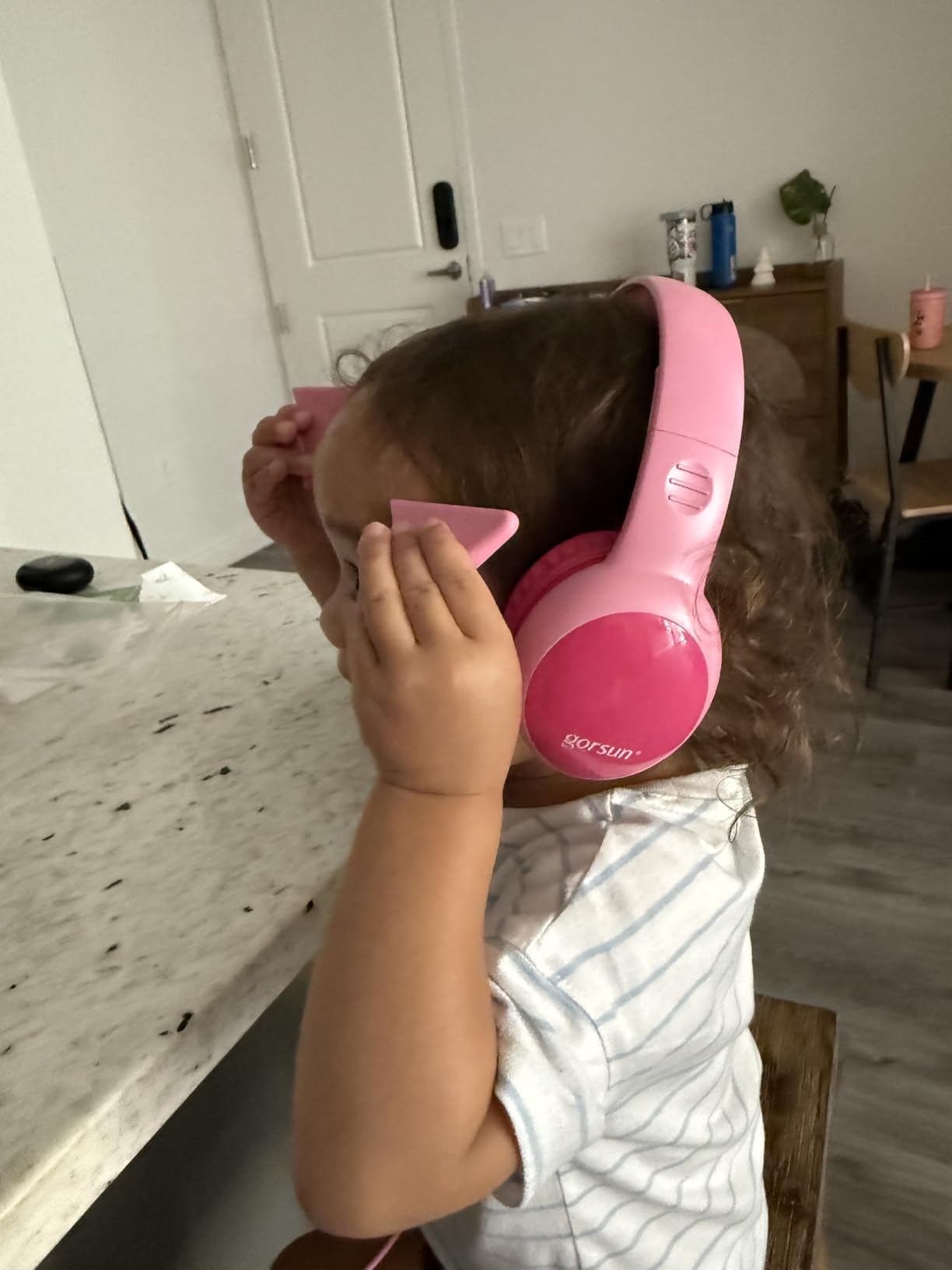 Kids Headphones with Limited Volume, Cat Ear Toddler Headphones, Wired Headphone Over Ear for Boys and Girls, Stereo Sound Foldable 3.5mm Headset for Children customer photo 1