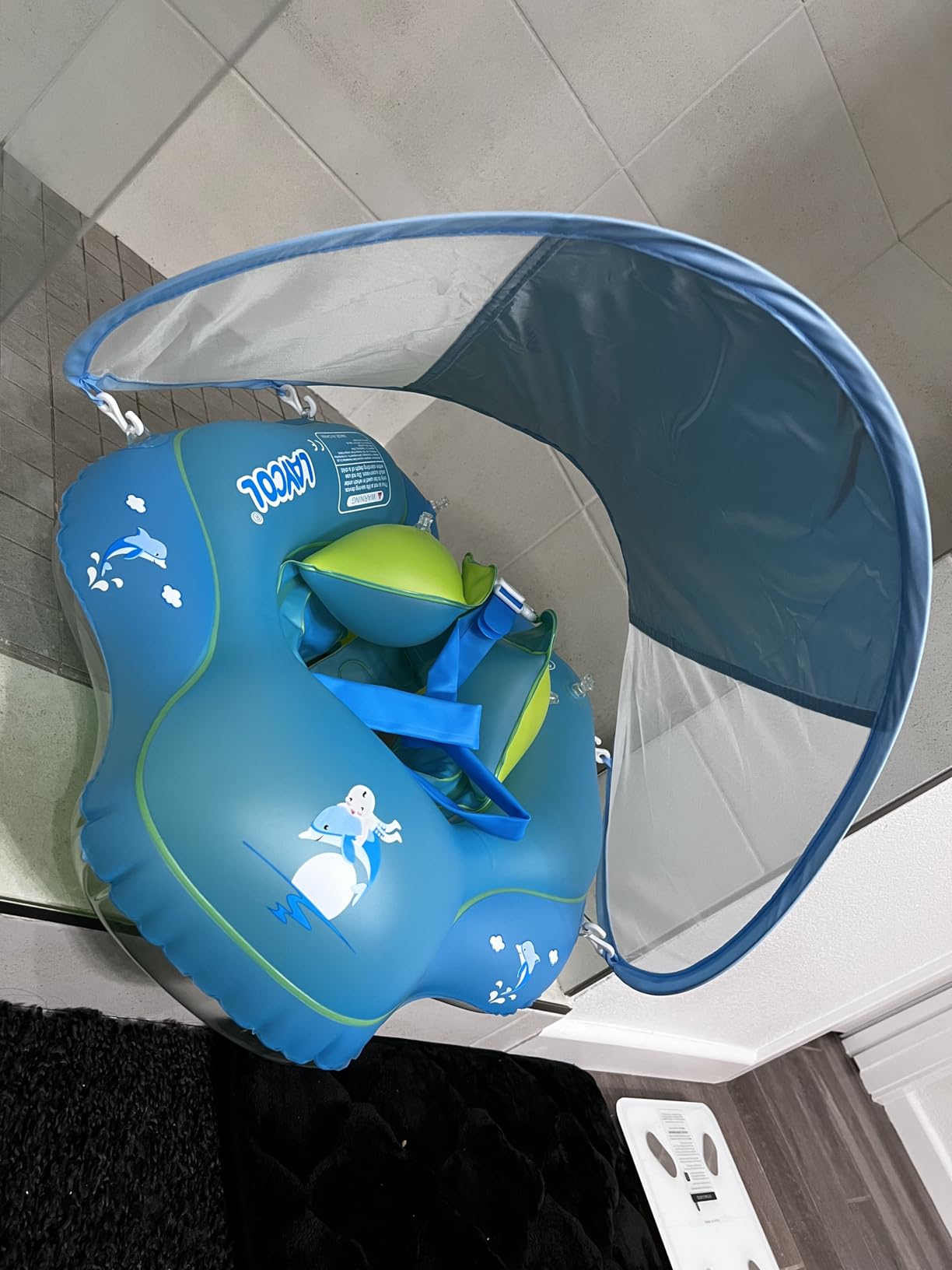 LAYCOL Baby Pool Float with Canopy UPF50+, 5 Point Safety Buckle No Flip Over, Inflatable Toddler Floaties Infant Pool Floats with Double Air Chambers, Baby Beach Essentials/Traval for 3-36M customer photo 2