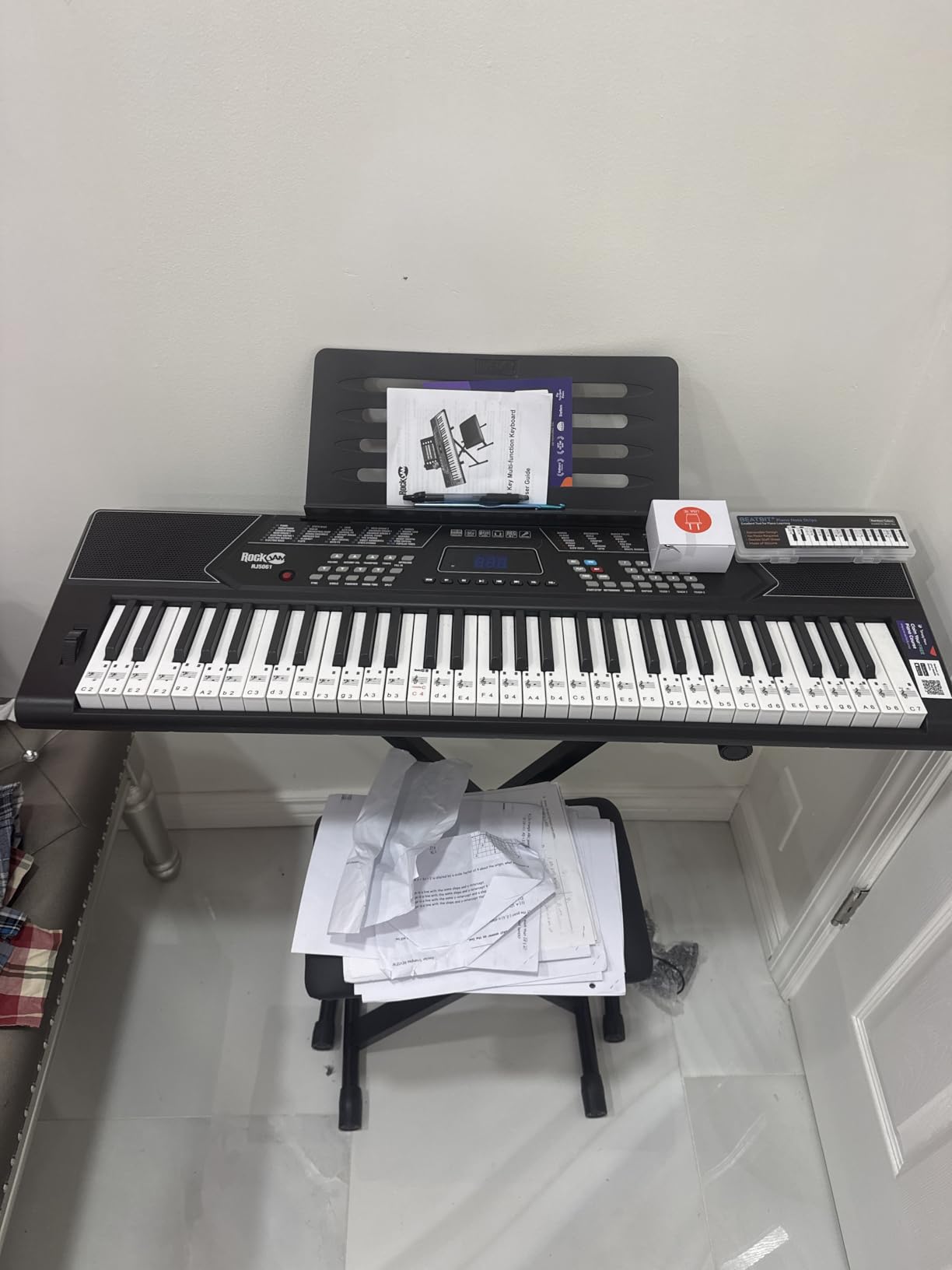 RockJam 61 Key Keyboard Piano Stand With Pitch Bend Kit, Piano Bench, Headphones, Simply Piano App & Keynote Stickers customer photo 2