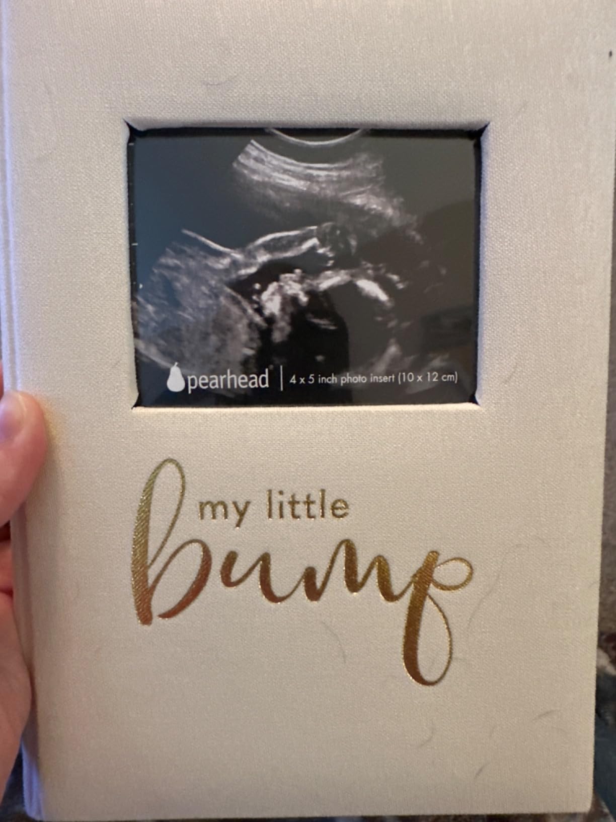 Pearhead My Little Bump Pregnancy Journal, Guided Pregnancy Memory Book with Sonogram Photo Insert, Trimester Milestone Keepsake for Expecting Moms, Baby Shower Gift, Ivory Linen customer photo 1