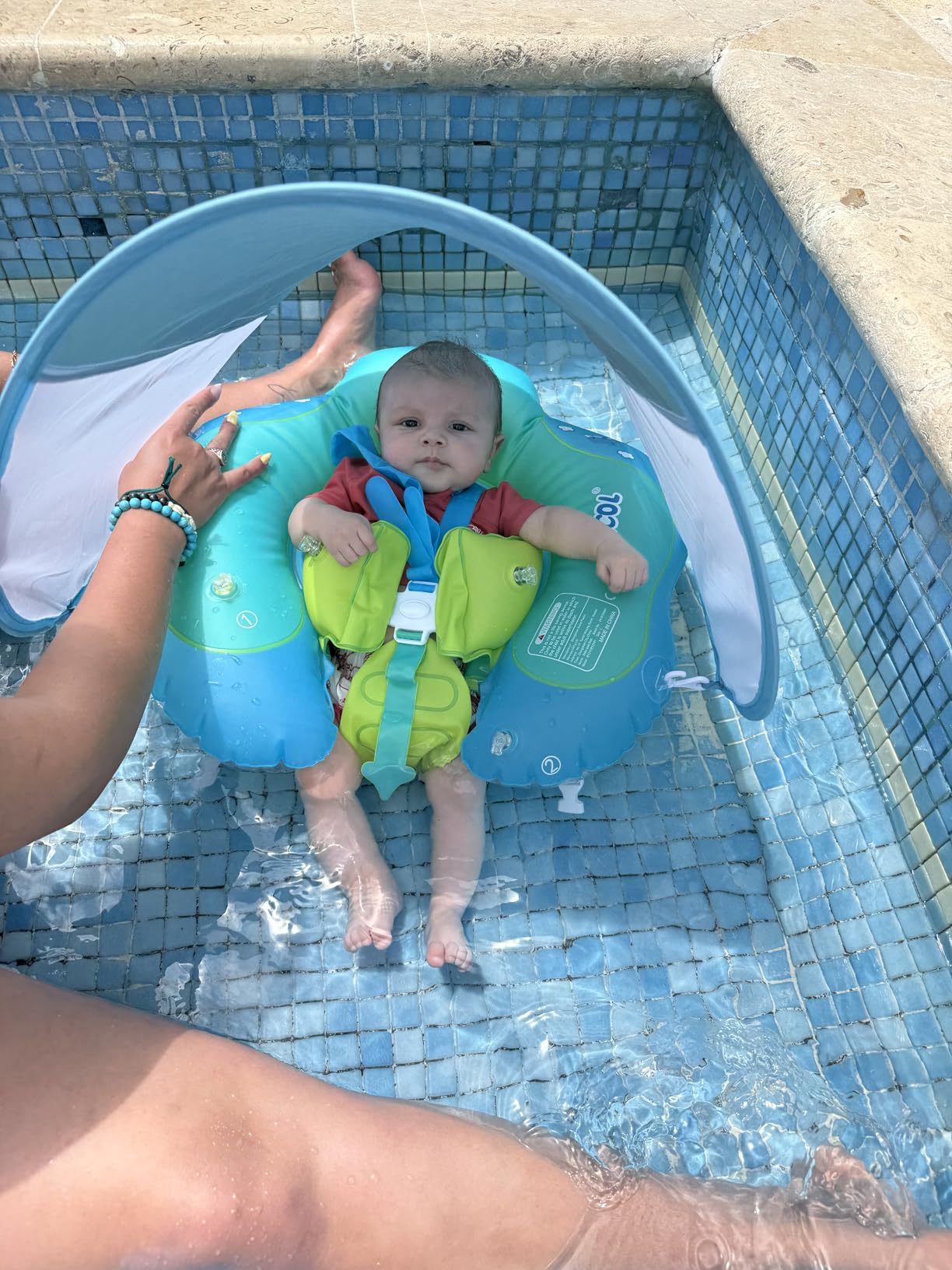 Baby Pool Float with Canopy UPF50+ Sun Protection, no flip Over Inflatable Baby Float for Baby 3-36 Months, Skin Protect Toddler floaties for Boys and Girls customer photo 1