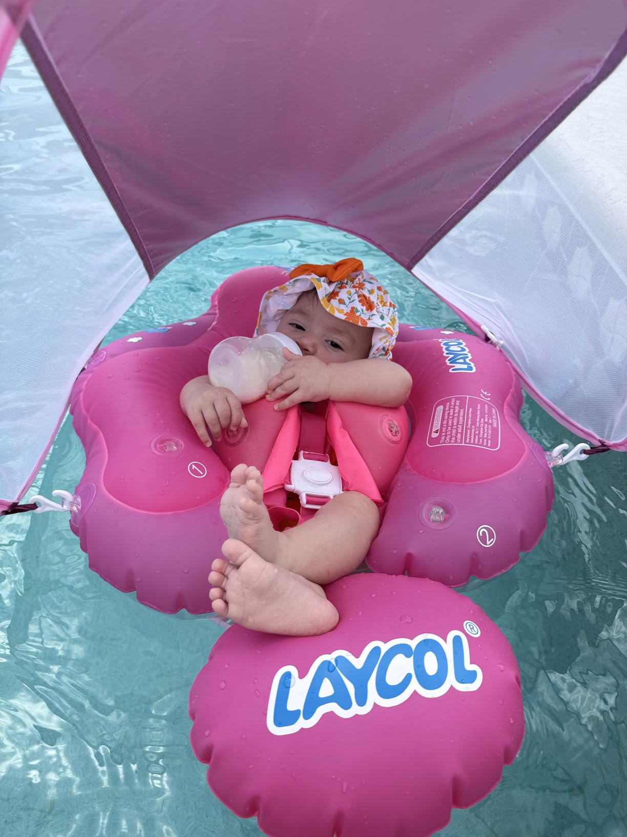 Baby Pool Float with Canopy UPF50+ Sun Protection, no flip Over Inflatable Baby Float for Baby 3-36 Months, Skin Protect Toddler floaties for Boys and Girls customer photo 2
