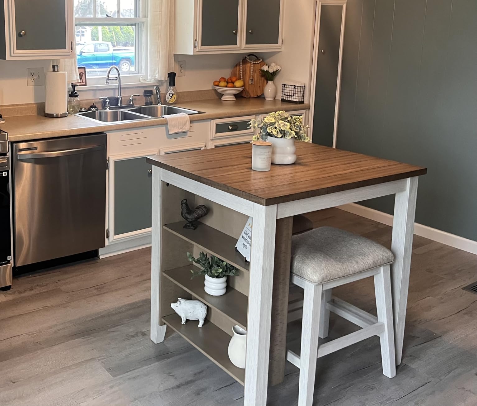 Signature Design by Ashley Skempton 3 Piece Counter Height Dining Set, Includes Table and 2 Barstools, Cushioned Seats, Wood, Whitewash customer photo 2
