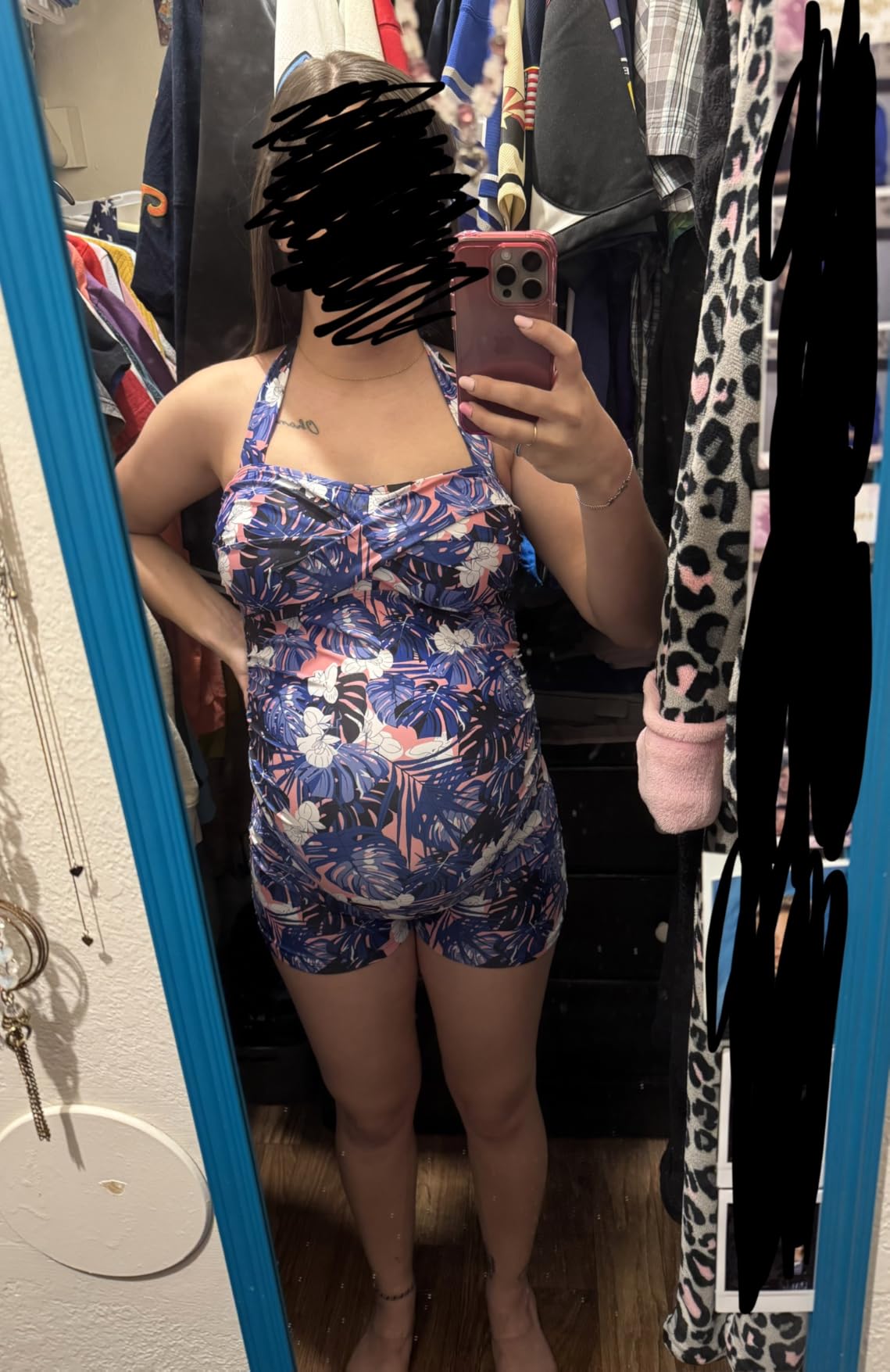 Maternity One Piece Swimwear Retro Halter Swimsuits with Boyleg Pregnancy Bathing Suits Boyshort customer photo 1