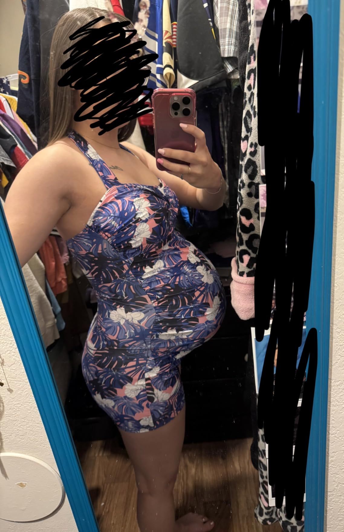 Maternity One Piece Swimwear Retro Halter Swimsuits with Boyleg Pregnancy Bathing Suits Boyshort customer photo 2