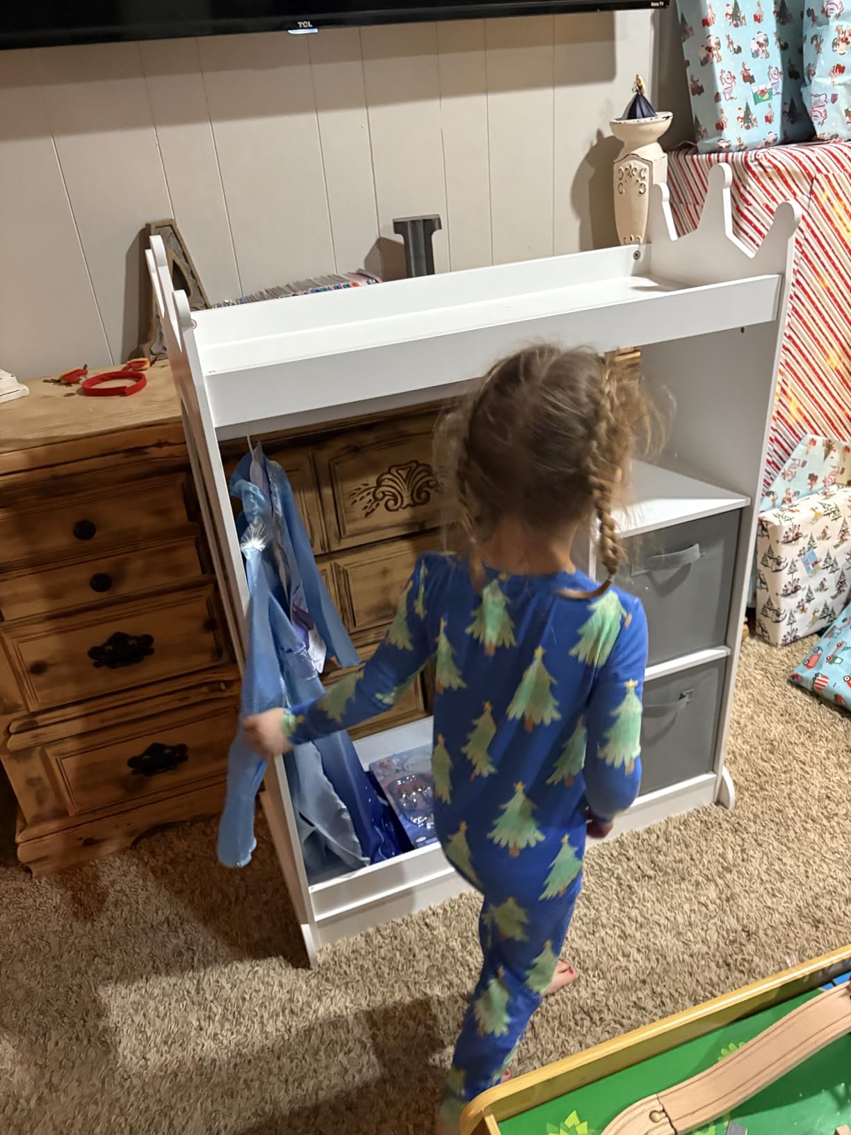 UTEX Kids Play Armoire with Mirror, Storage Bins and Closet for Dress Up and Costumes (White) customer photo 1