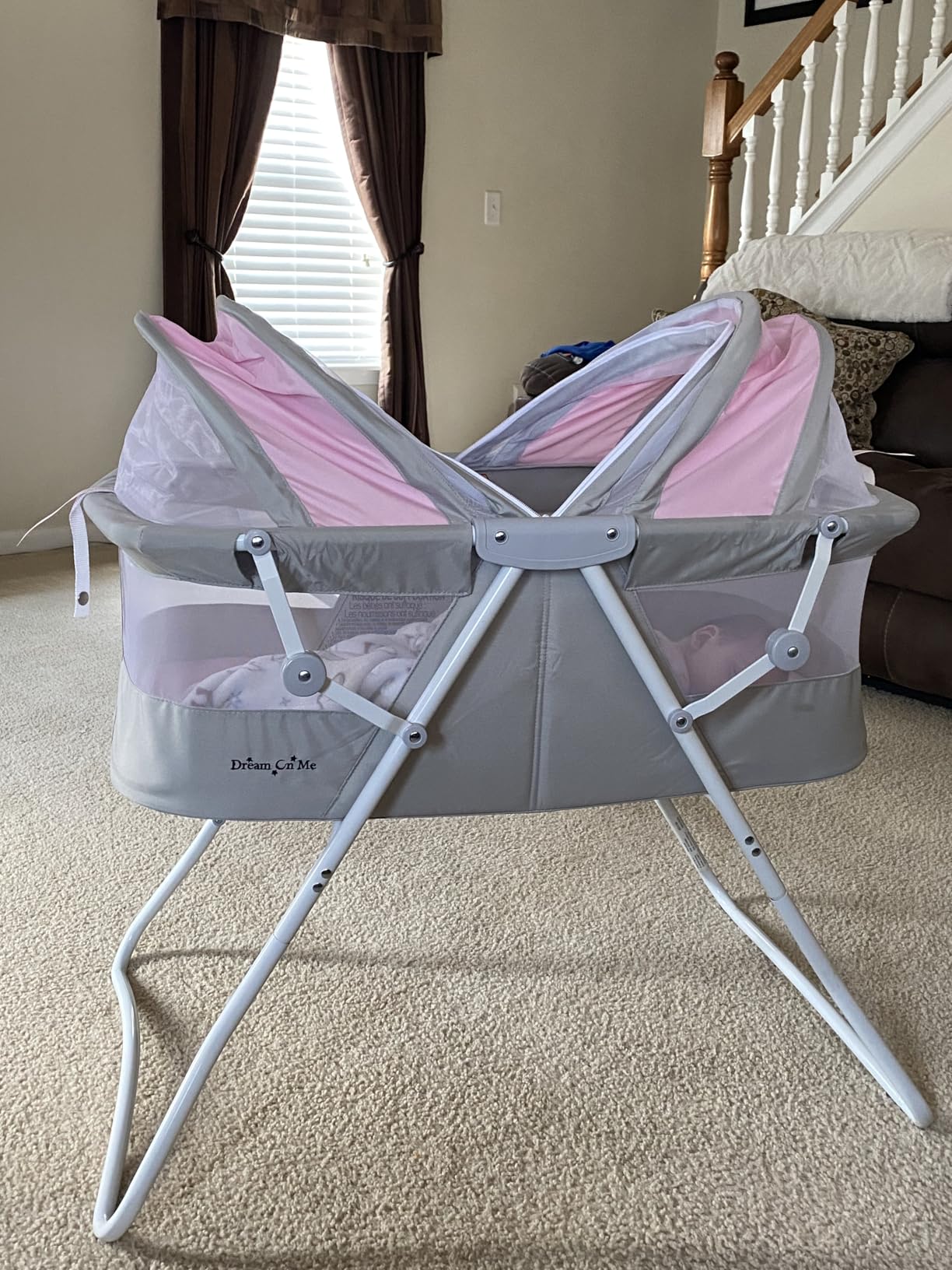 Dream On Me Karley Bassinet, Award Winner Lightweight Travel Baby Bassinet, Foldable Bedside Sleeper, Adjustable Double Canopy, Spacious Design, Soft Fabric, Storage Basket - Black customer photo 1