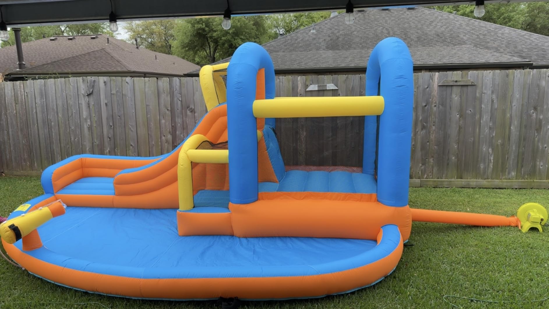 JOYMOR 5-in-1 Inflatable Water Slide Park, Water Bounce House w/Air Blower, Climbing Wall, Double Jump Area, Splash Pool, Water Cannon, Wet or Dry Combo Castle Outdoor Backyard Playhouse for Kids customer photo 1