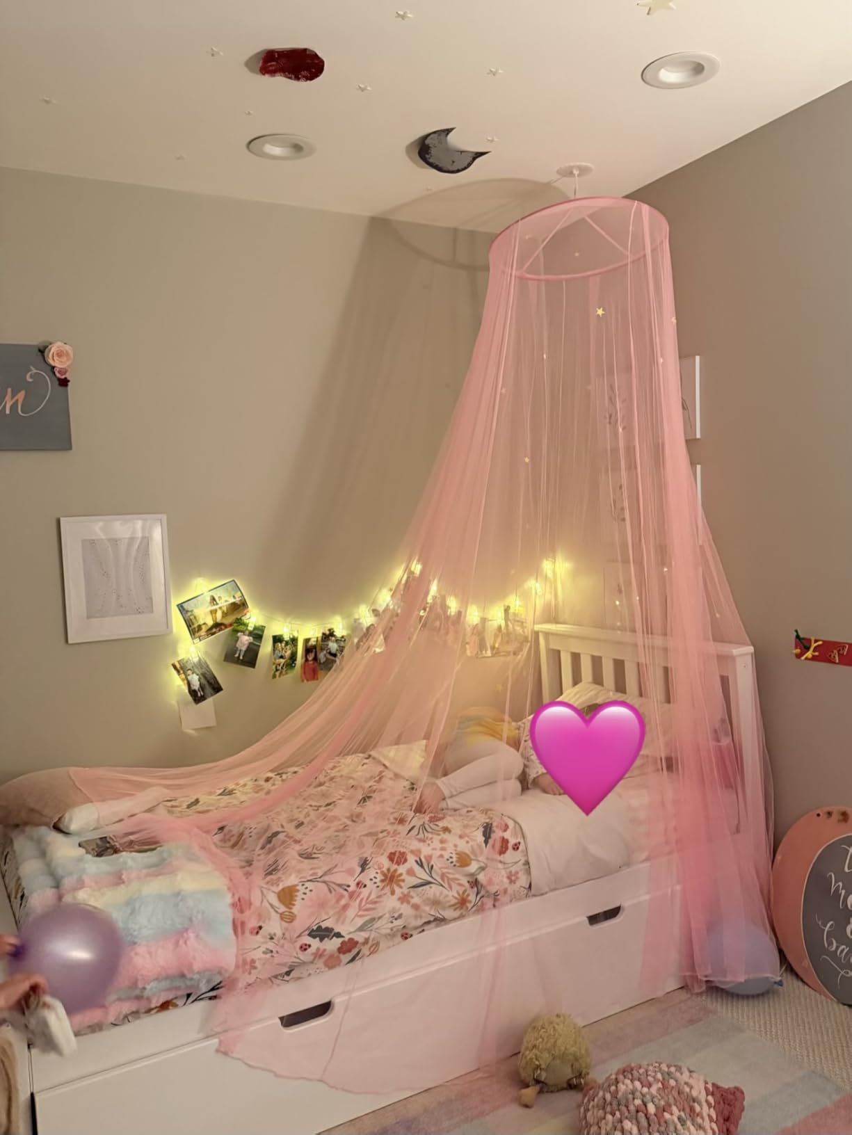 Pink Bed Canopy for Girls with Glowing Stars - Premium Canopy Bed Curtains | Fits Single, Twin, Full, Queen Size Kids Bed, Princess Netting Room Decor, Ceiling Tent to Cover Toddler, Canopy for Bed customer photo 1