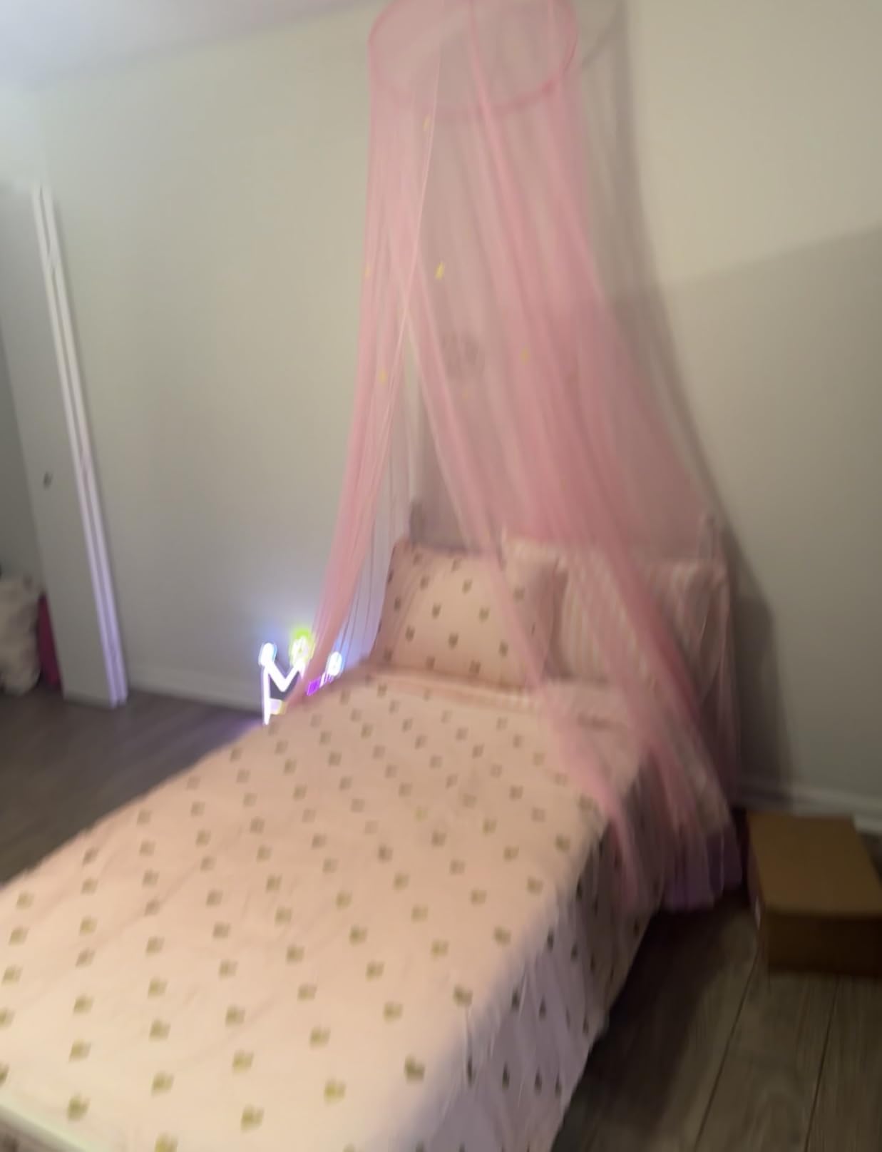 Pink Bed Canopy for Girls with Glowing Stars - Premium Canopy Bed Curtains | Fits Single, Twin, Full, Queen Size Kids Bed, Princess Netting Room Decor, Ceiling Tent to Cover Toddler, Canopy for Bed customer photo 2