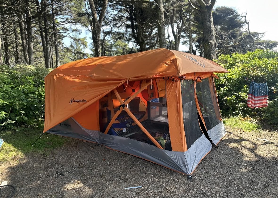 Gazelle T4 Plus Extra Large 4 to 8 Person Portable Pop Up Outdoor Shelter Camping Hub Tent with Rain Fly & Extended Screened in Sun Room, Orange customer photo 1