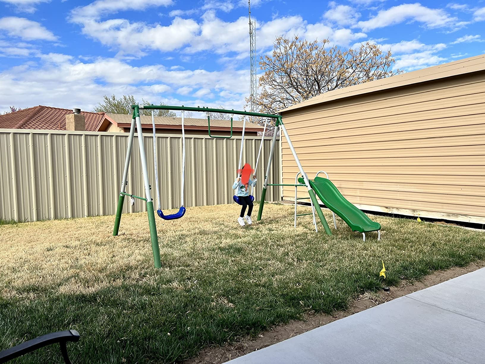 Sportspower My 1st Metal Swing Set for Kids - Slide, Trapeze, Outdoor Backyard Playset, 400 lb Capacity, 6.1FT Durable Steel Frame - Amazon Exclusive customer photo 2