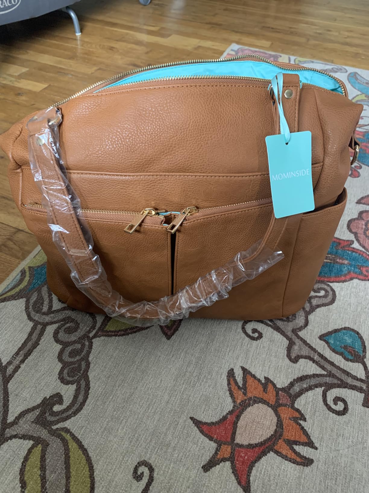 MOMINSIDE Diaper Bag Tote, 4 in 1 Leather Diaper Bag Backpack with 13 Pockets, Convertible Baby Bag for mom,Hospital bag Pañaleras Para Bebe, Changing Pad, 4 Large Insulated Pockets(Brown) customer photo 1