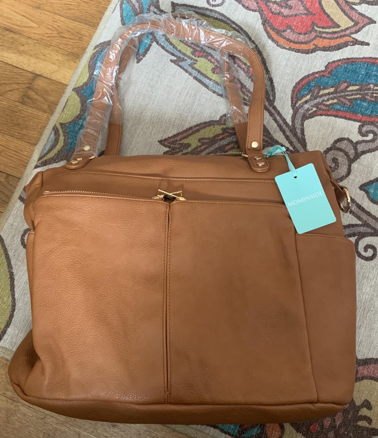 MOMINSIDE Diaper Bag Tote, 4 in 1 Leather Diaper Bag Backpack with 13 Pockets, Convertible Baby Bag for mom,Hospital bag Pañaleras Para Bebe, Changing Pad, 4 Large Insulated Pockets(Brown) customer photo 2
