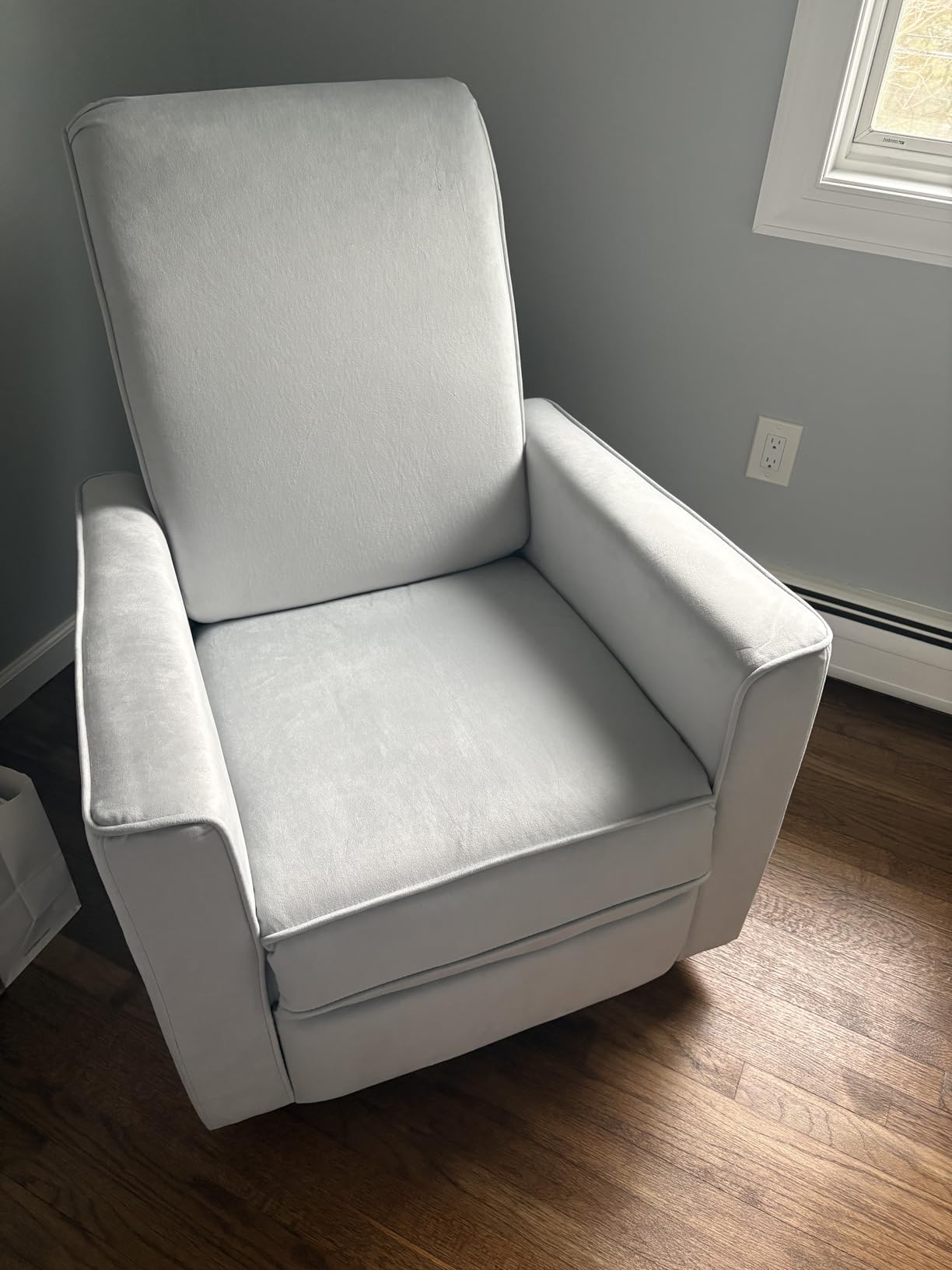 Evolur Raleigh Upholstered Manual Glider Recliner - Rocking & 360-degree Swivel with Smooth Glide - GREENGUARD Gold & FSC Certified - Modern Nursery and Living Room Chair (Light Grey) customer photo 2