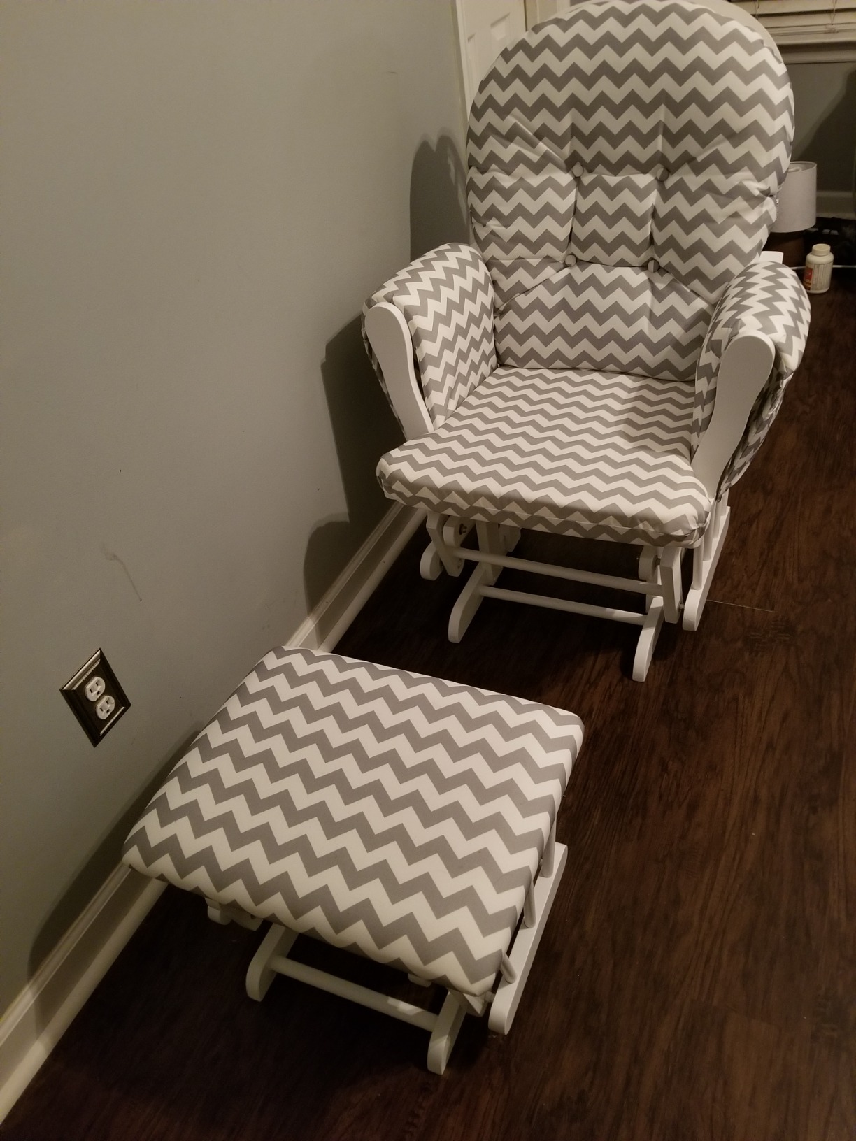Costzon Nursery Glider with Ottoman, Upholstered Comfort Glider Rocker with Padded Cushion, Storage Pocket, Solid Wood Base, Rocking Chair Nursery for Breastfeeding, Napping (Light Gray) customer photo 2