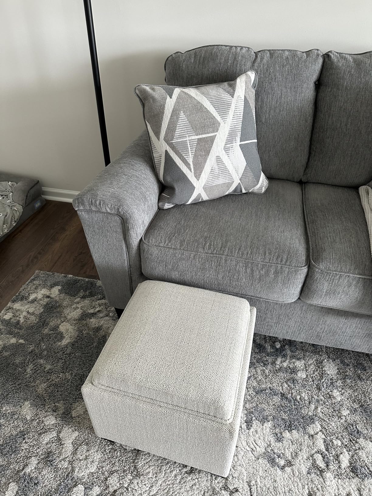 CHITA Storage Ottoman Cube with Tray Lid, Small Footstool with Storage, Square End Table for Living Room and Bedroom, Faux Leather in Light Gray customer photo 2