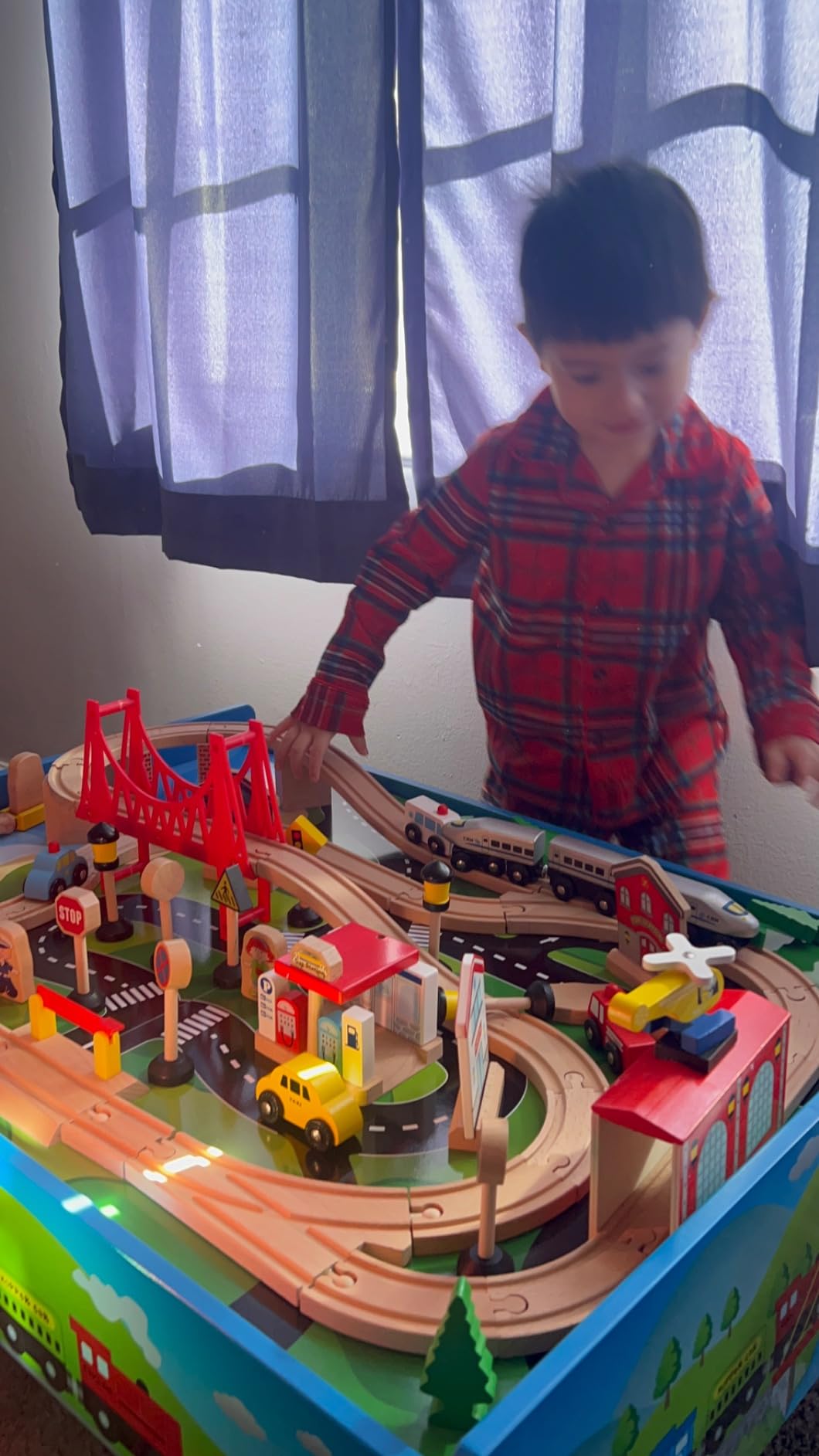 FUNPENY Train Table Toys, Wooden Train Track Railway City Sets Table for Kids Toddlers customer photo 1