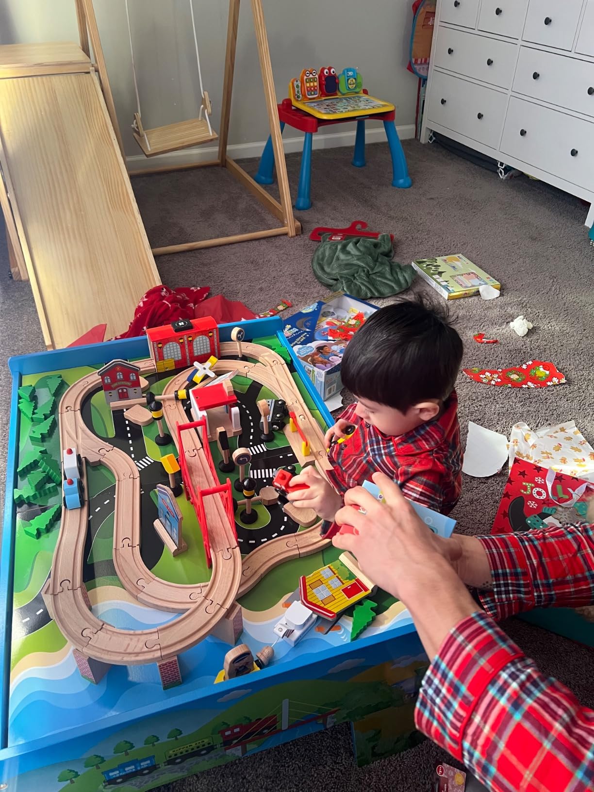 FUNPENY Train Table Toys, Wooden Train Track Railway City Sets Table for Kids Toddlers customer photo 2