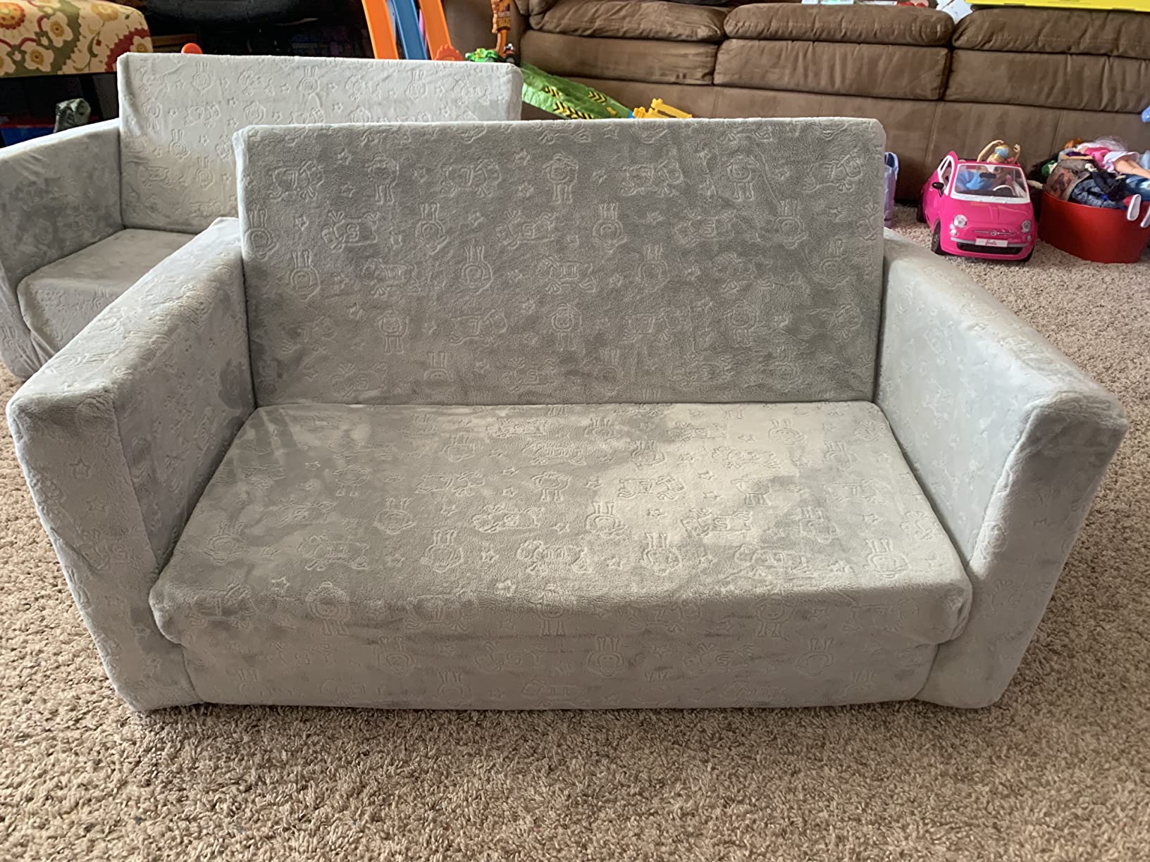 Delta Children - Serta Perfect Sleeper Kids 2-Seater Sofa, Convertible 2-in-1 Flip Open Toddler Couch Sleeper, Foam Chair for Playroom & Bedroom, Bed Lounger, Comfy Play Sleeping Lounge Chair, Grey customer photo 1
