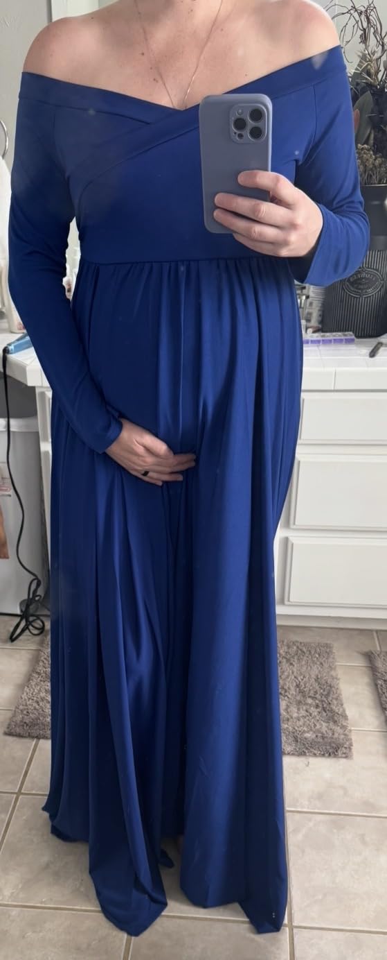 Saslax Maternity Off Shoulders Half Circle Gown for Baby Shower Photo Props Dress customer photo 2